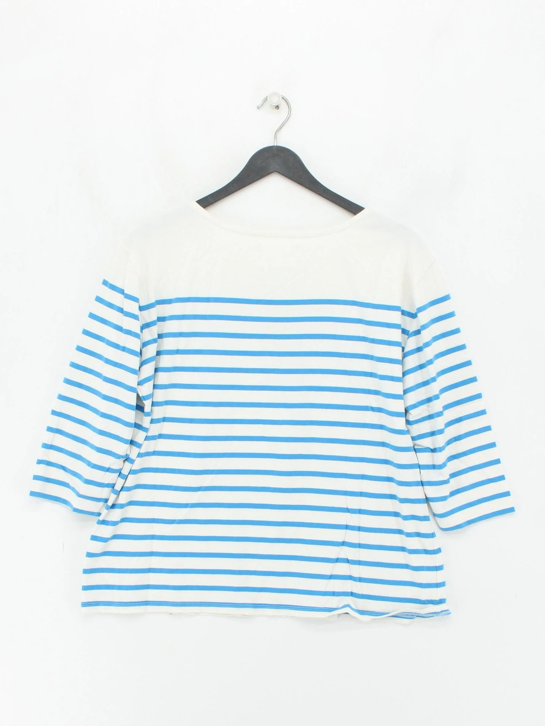 Seasalt Women's Top L Blue Striped 100% Cotton 3/4 Sleeve Round Neck Basic - Image 2