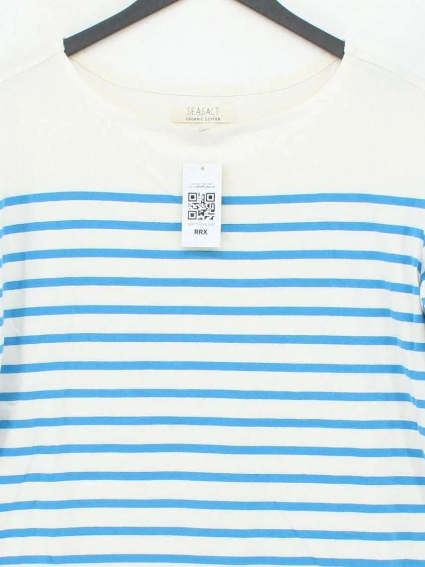 Seasalt Women's Top L Blue Striped 100% Cotton 3/4 Sleeve Round Neck Basic - Image 3