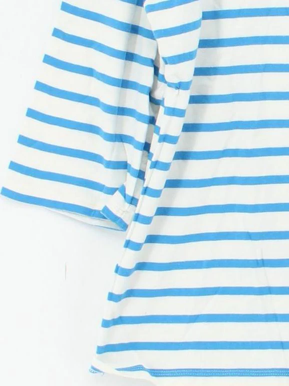 Seasalt Women's Top L Blue Striped 100% Cotton 3/4 Sleeve Round Neck Basic - Image 4