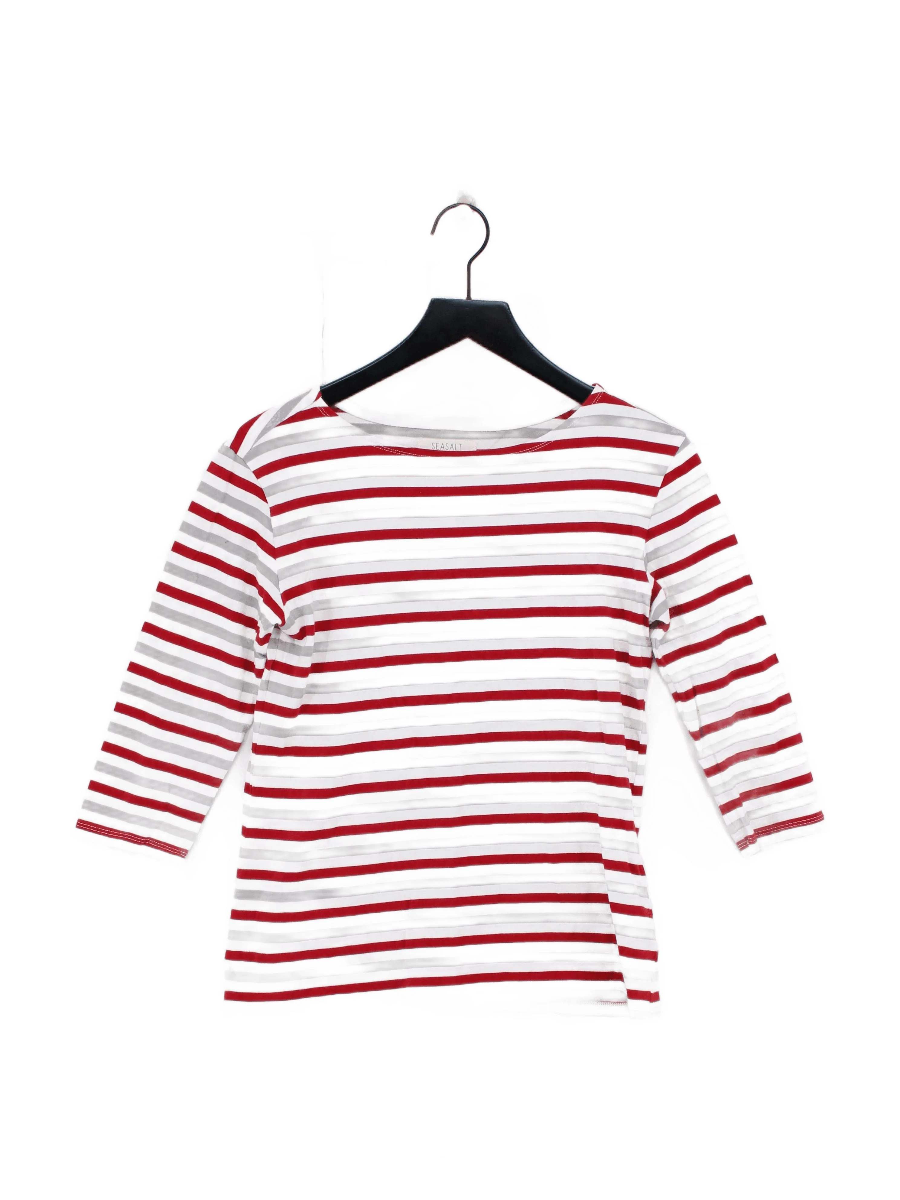Seasalt Women's Top UK 10 Multi Striped 100% Cotton 3/4 Sleeve Round Neck Basic