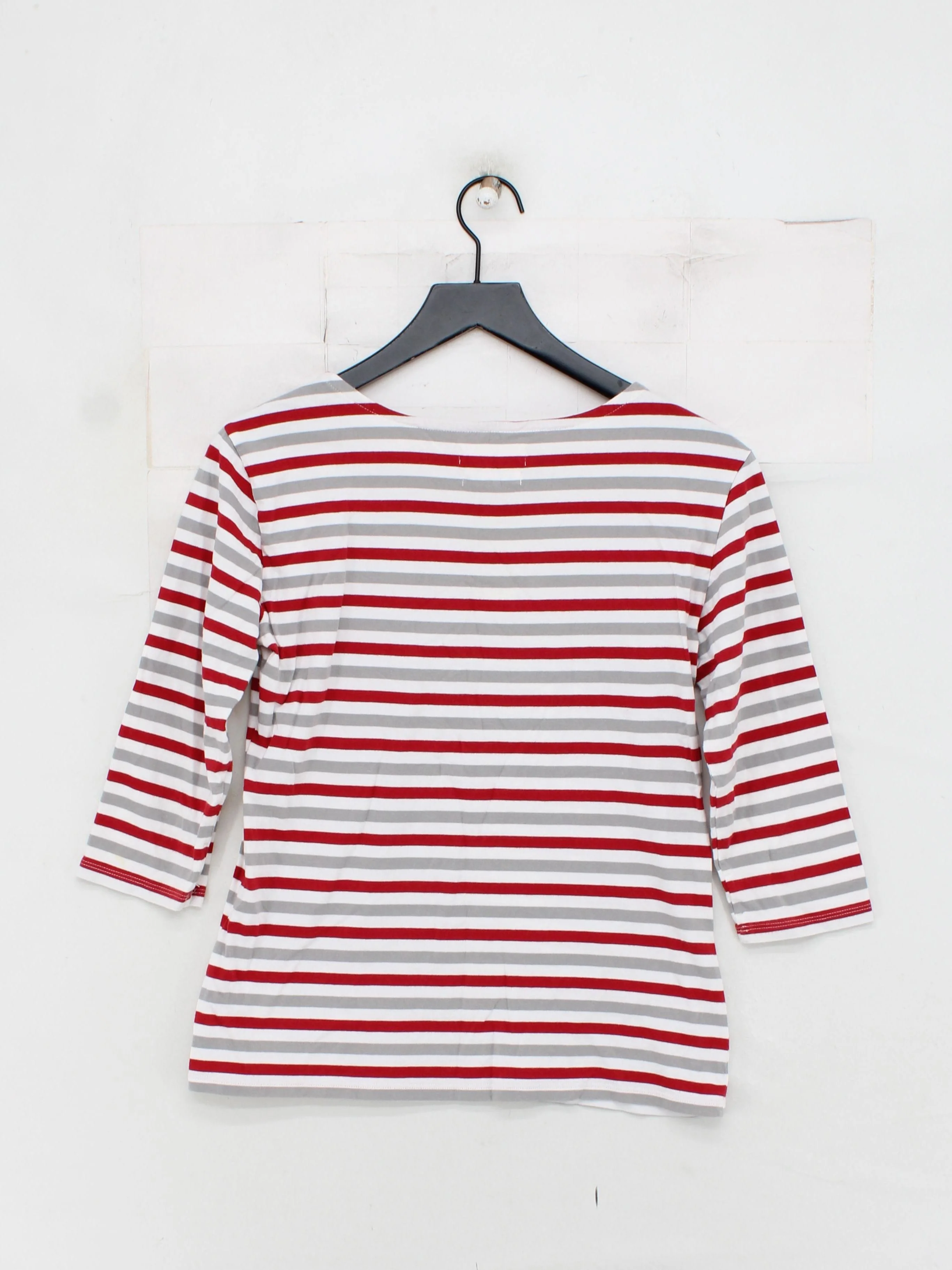 Seasalt Women's Top UK 10 Multi Striped 100% Cotton 3/4 Sleeve Round Neck Basic - Image 2