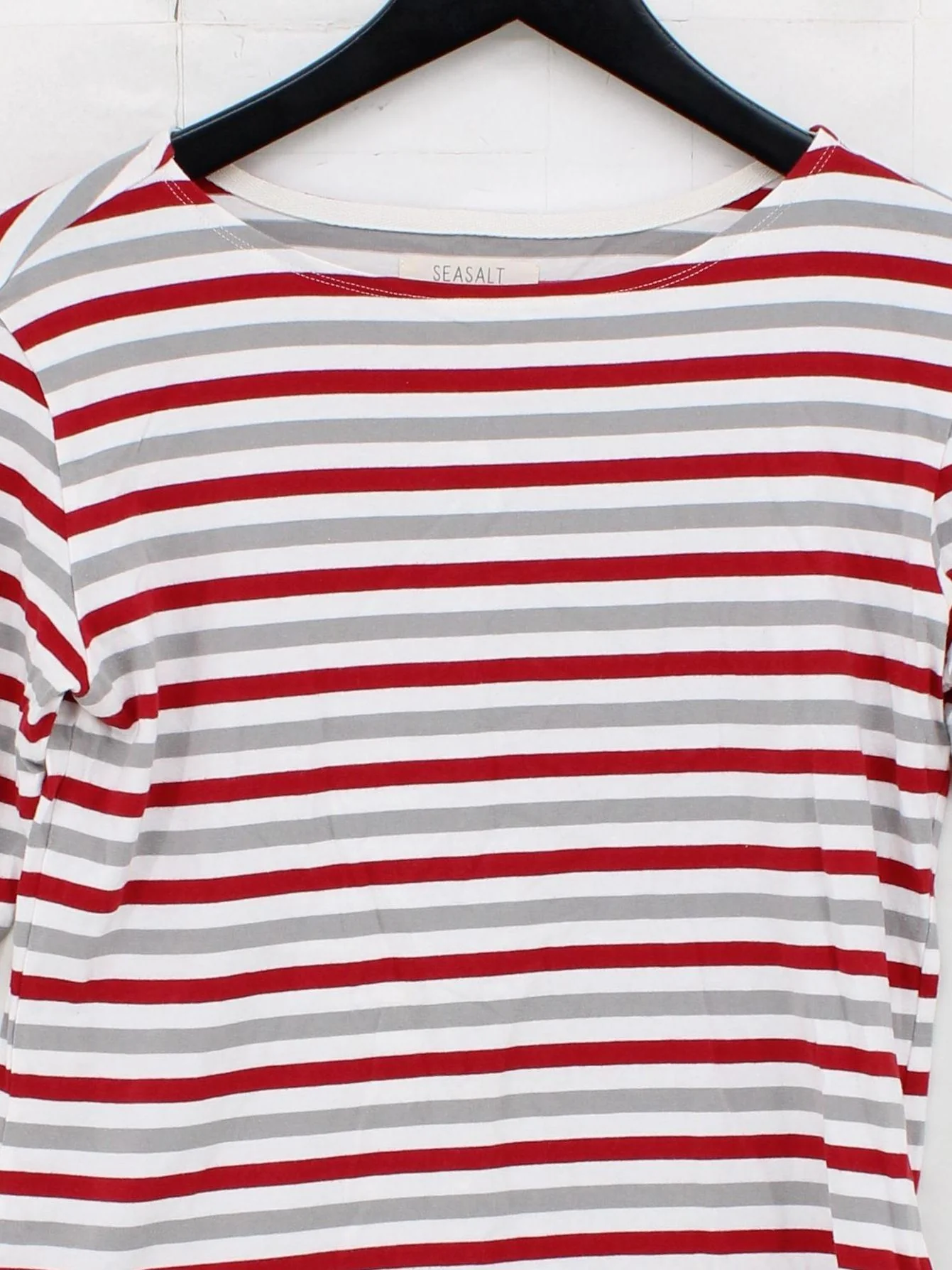 Seasalt Women's Top UK 10 Multi Striped 100% Cotton 3/4 Sleeve Round Neck Basic - Image 3