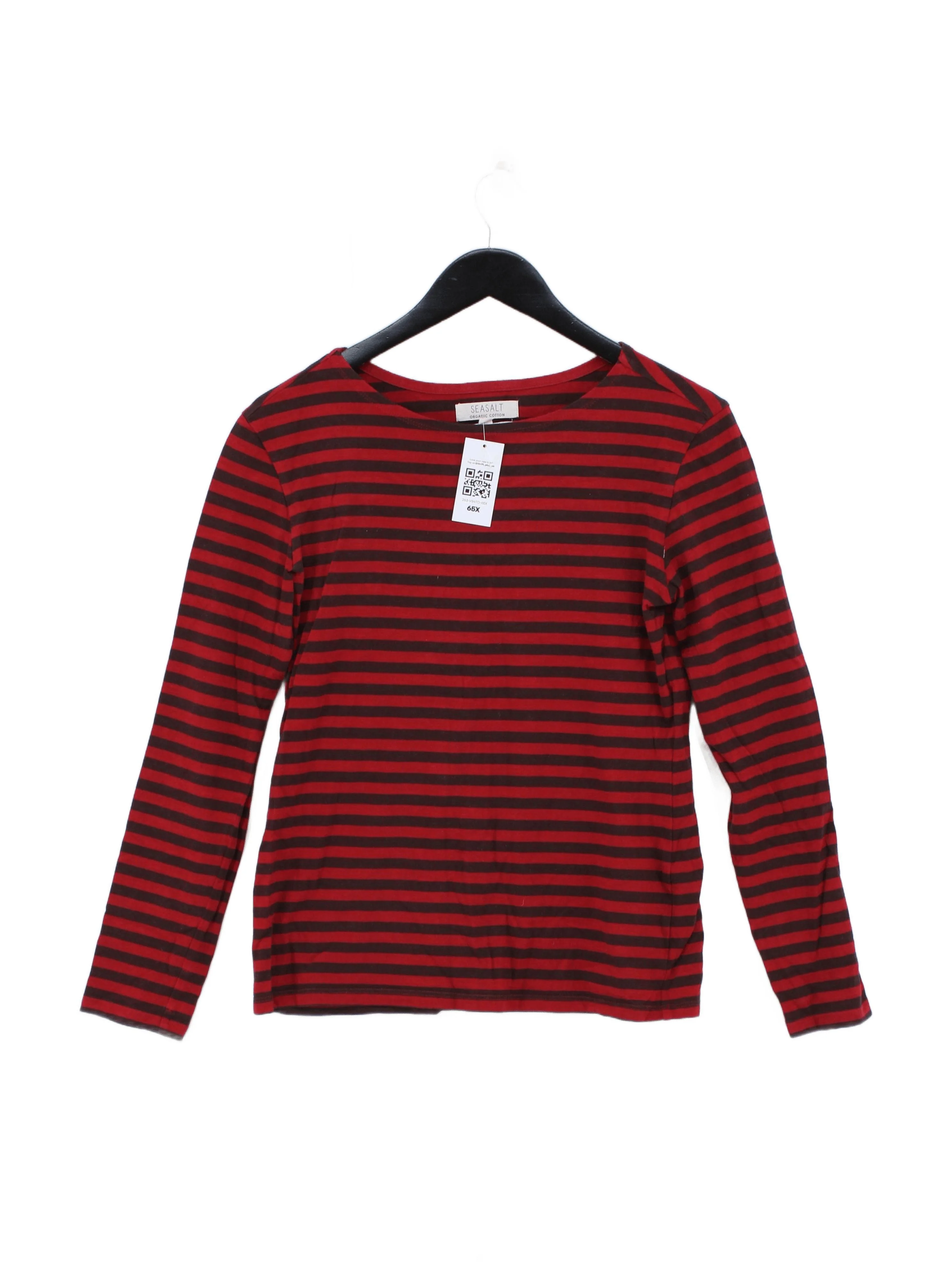 Seasalt Women's Top UK 10 Red Striped 100% Cotton Long Sleeve Round Neck Basic