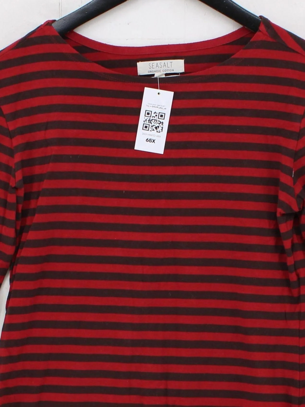 Seasalt Women's Top UK 10 Red Striped 100% Cotton Long Sleeve Round Neck Basic - Image 3