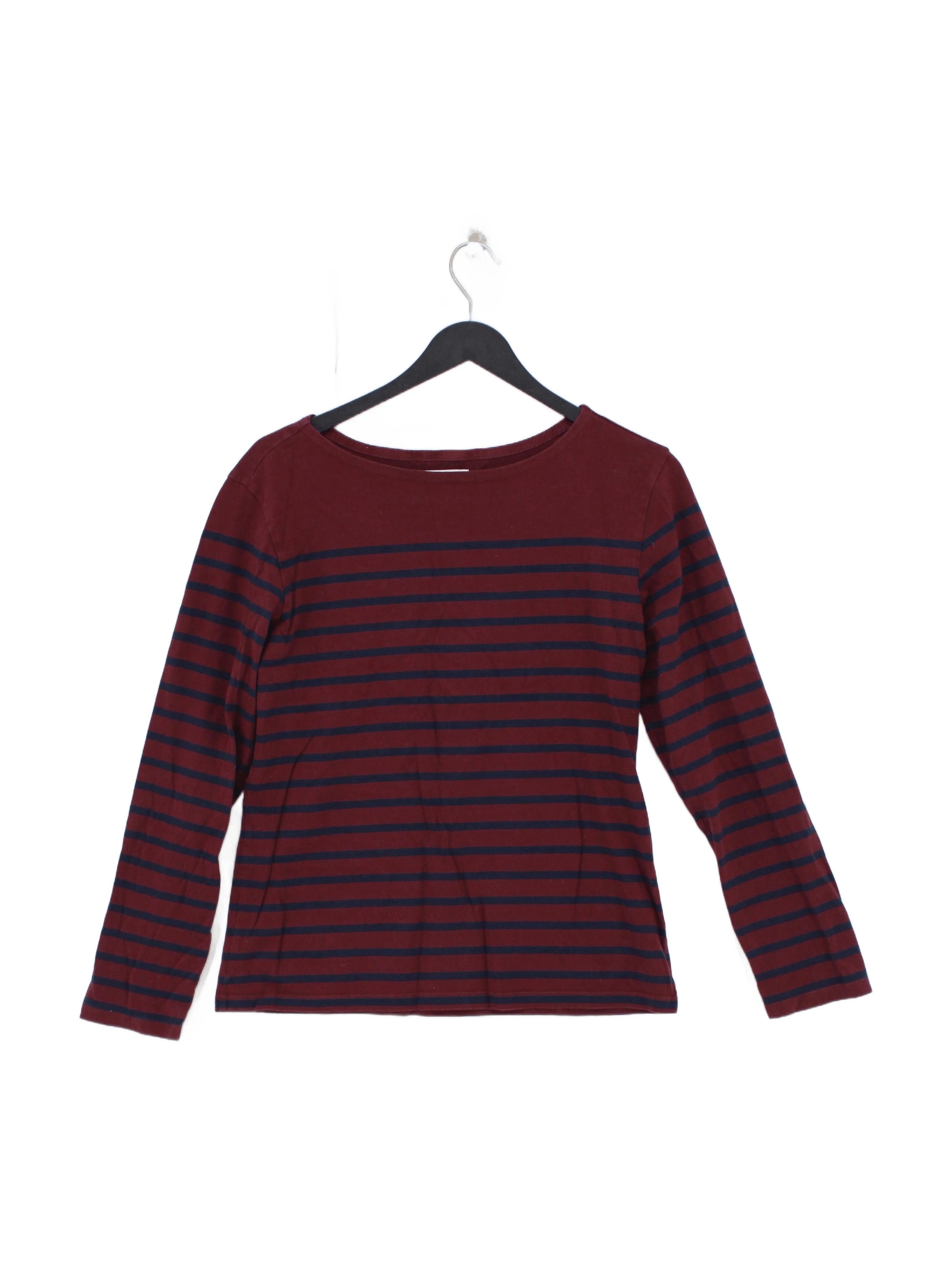 Seasalt Women's Top UK 10 Red Striped 100% Cotton Long Sleeve Round Neck Basic