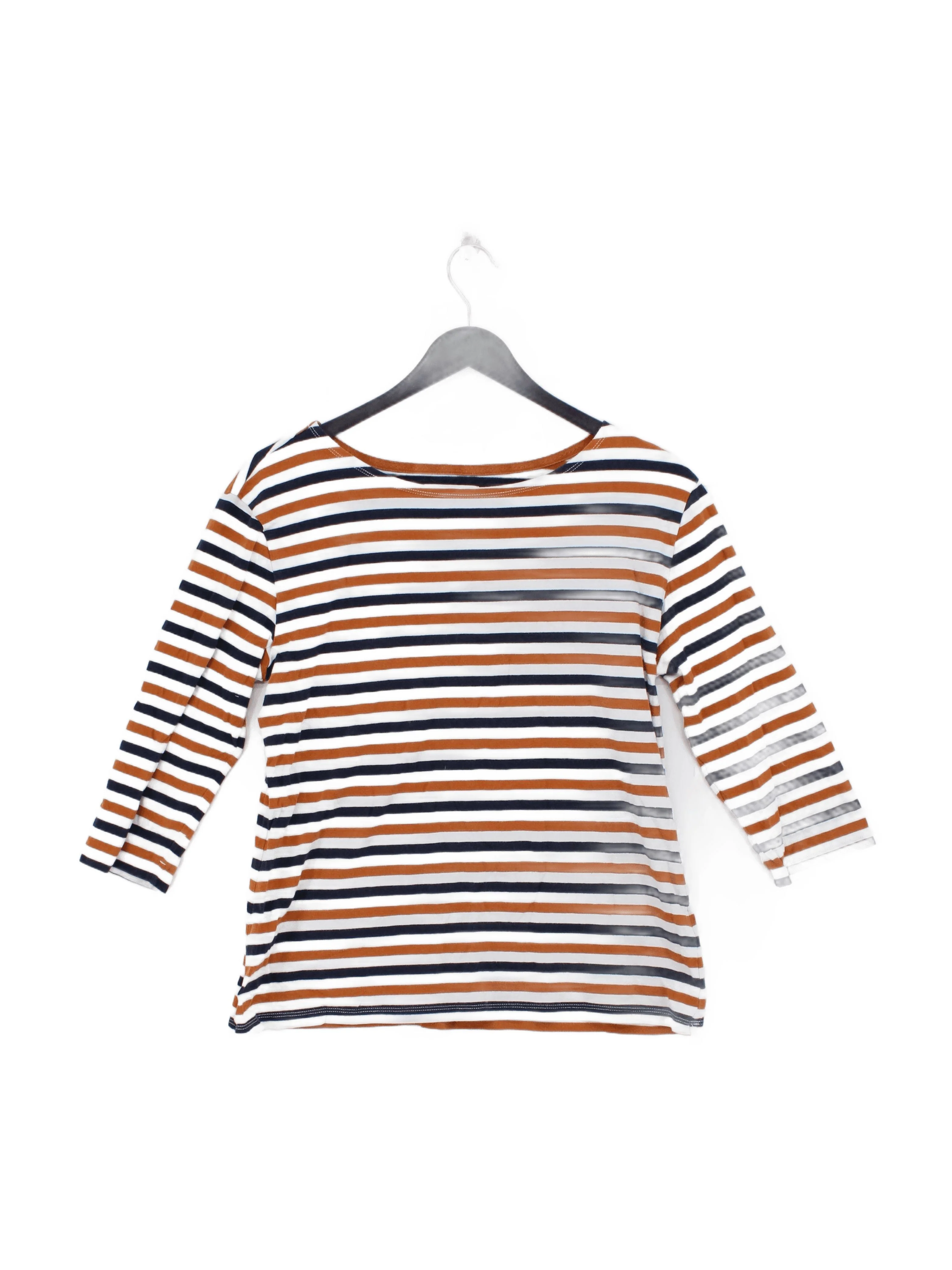 Seasalt Women's Top UK 12 Multi Striped 100% Cotton 3/4 Sleeve Round Neck Basic