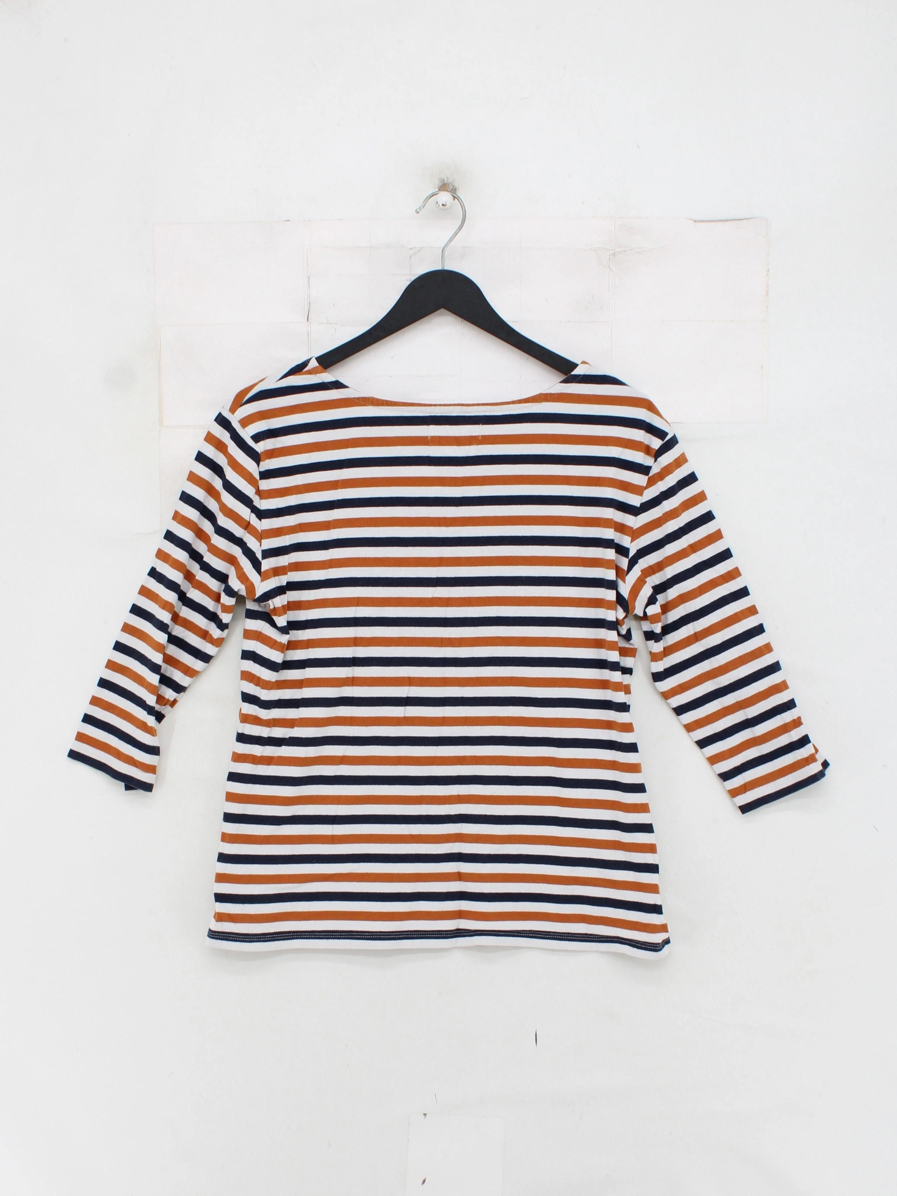 Seasalt Women's Top UK 12 Multi Striped 100% Cotton 3/4 Sleeve Round Neck Basic - Image 2
