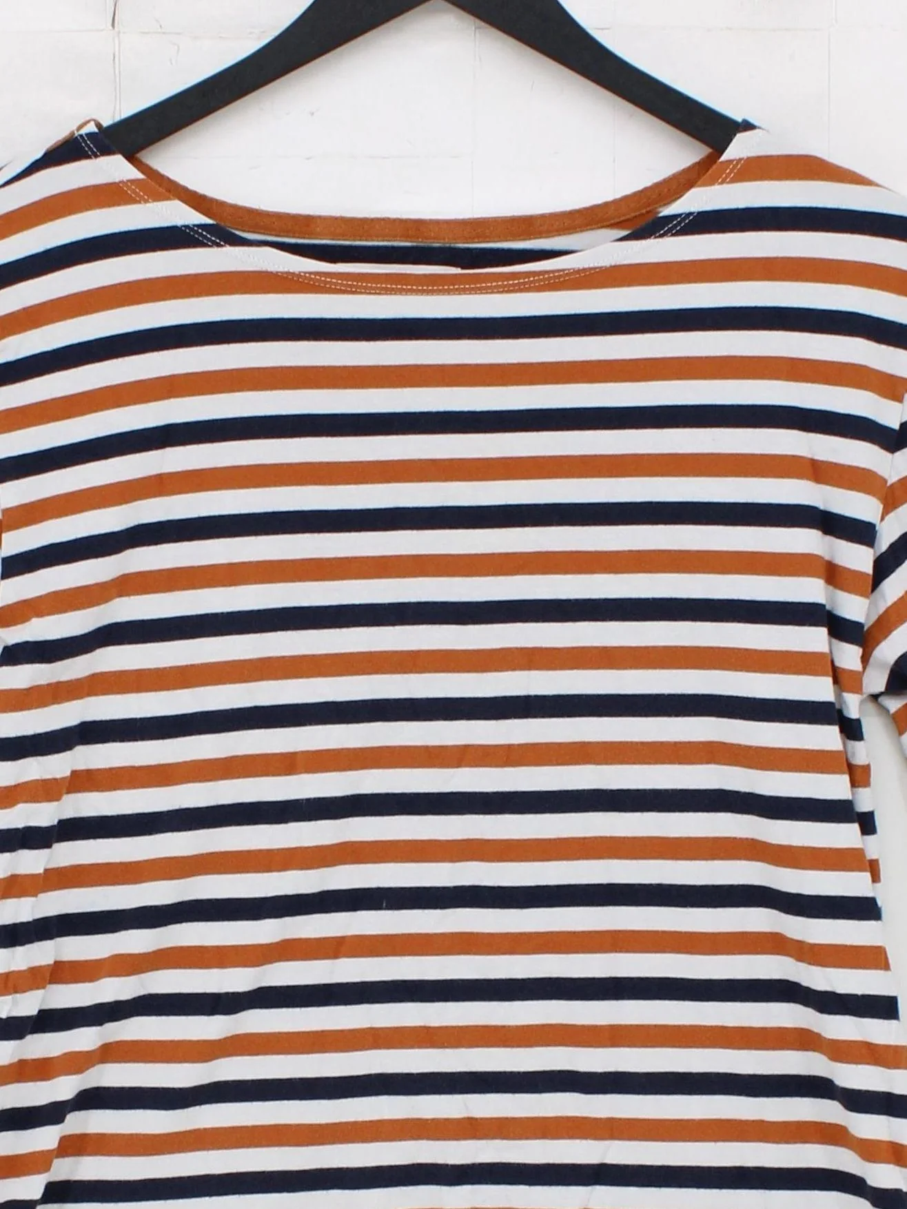 Seasalt Women's Top UK 12 Multi Striped 100% Cotton 3/4 Sleeve Round Neck Basic - Image 3