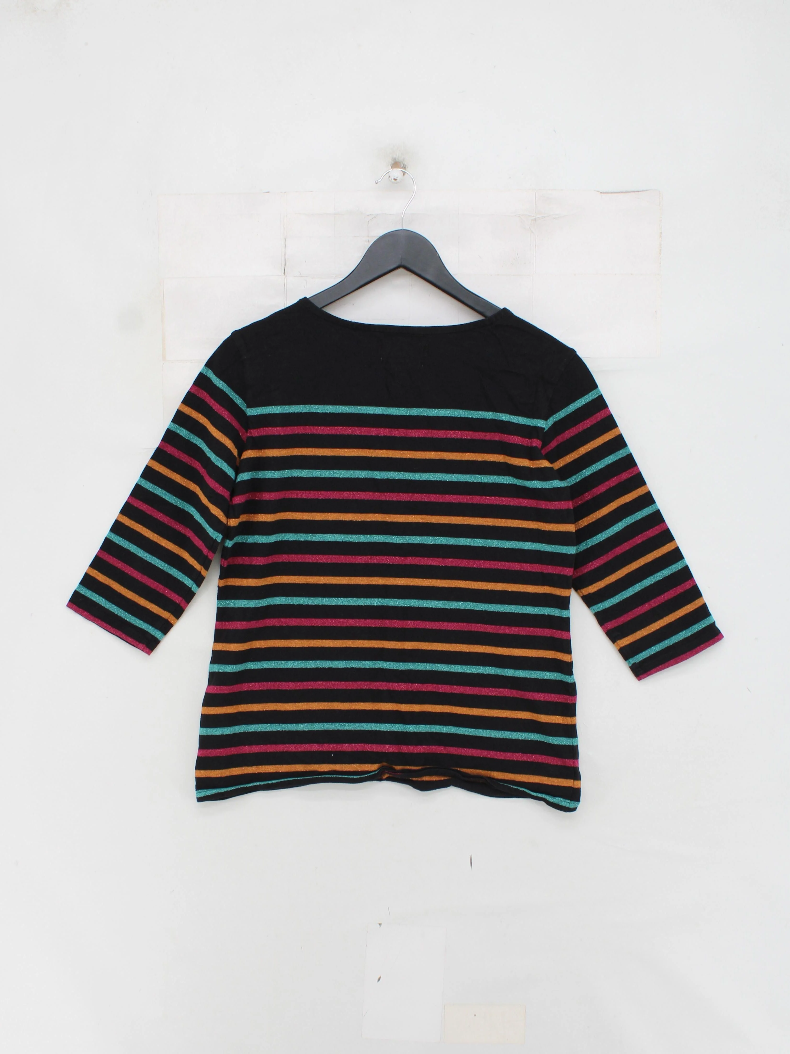 Seasalt Women's Top UK 12 Multi Striped 100% Cotton 3/4 Sleeve Round Neck Basic - Image 2