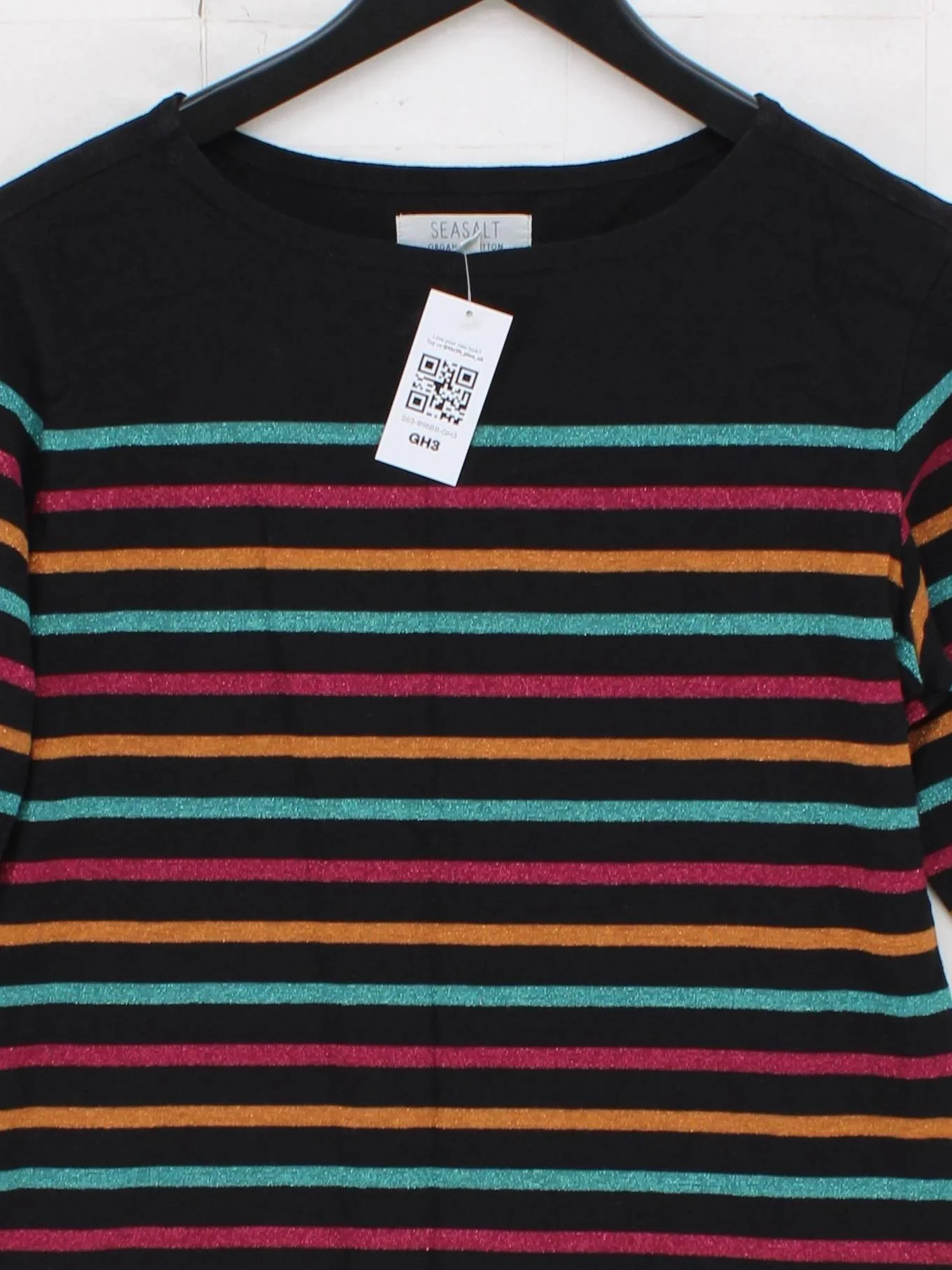 Seasalt Women's Top UK 12 Multi Striped 100% Cotton 3/4 Sleeve Round Neck Basic - Image 3
