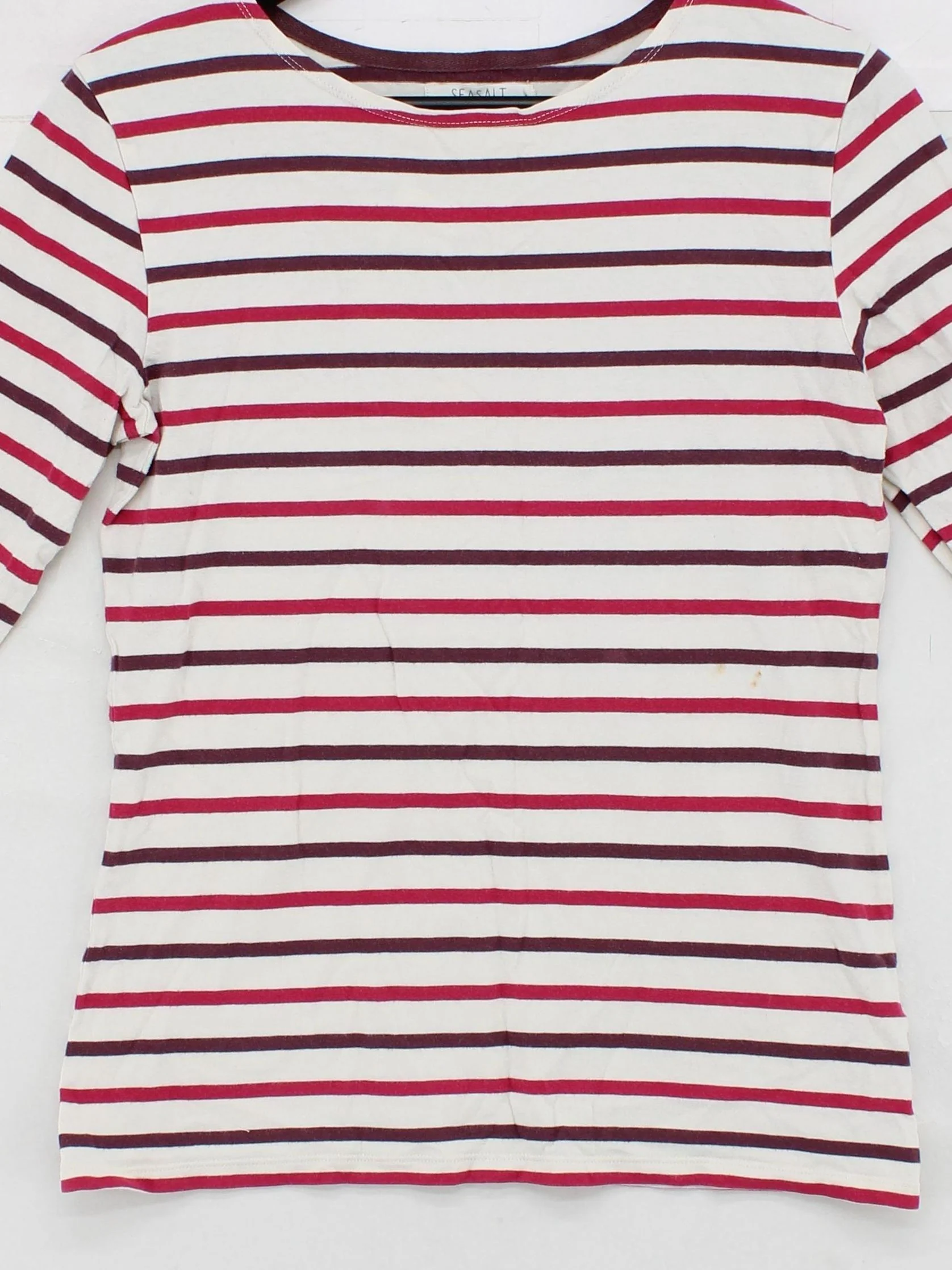 Seasalt Women's Top UK 12 Multi Striped 100% Cotton 3/4 Sleeve Round Neck Basic - Image 3