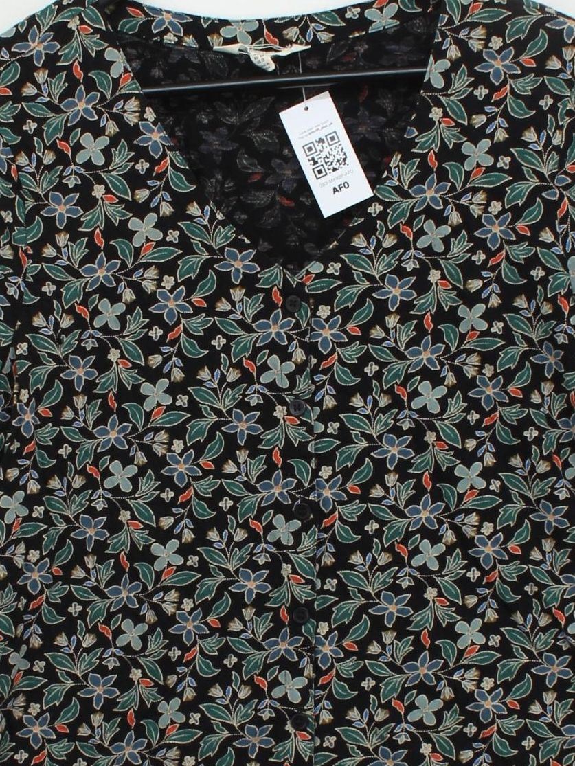 Seasalt Women's Top UK 16 Black Floral 100% Cotton 3/4 Sleeve V-Neck Basic - Image 3