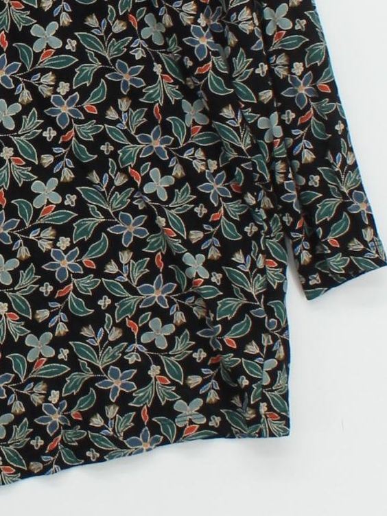 Seasalt Women's Top UK 16 Black Floral 100% Cotton 3/4 Sleeve V-Neck Basic - Image 4