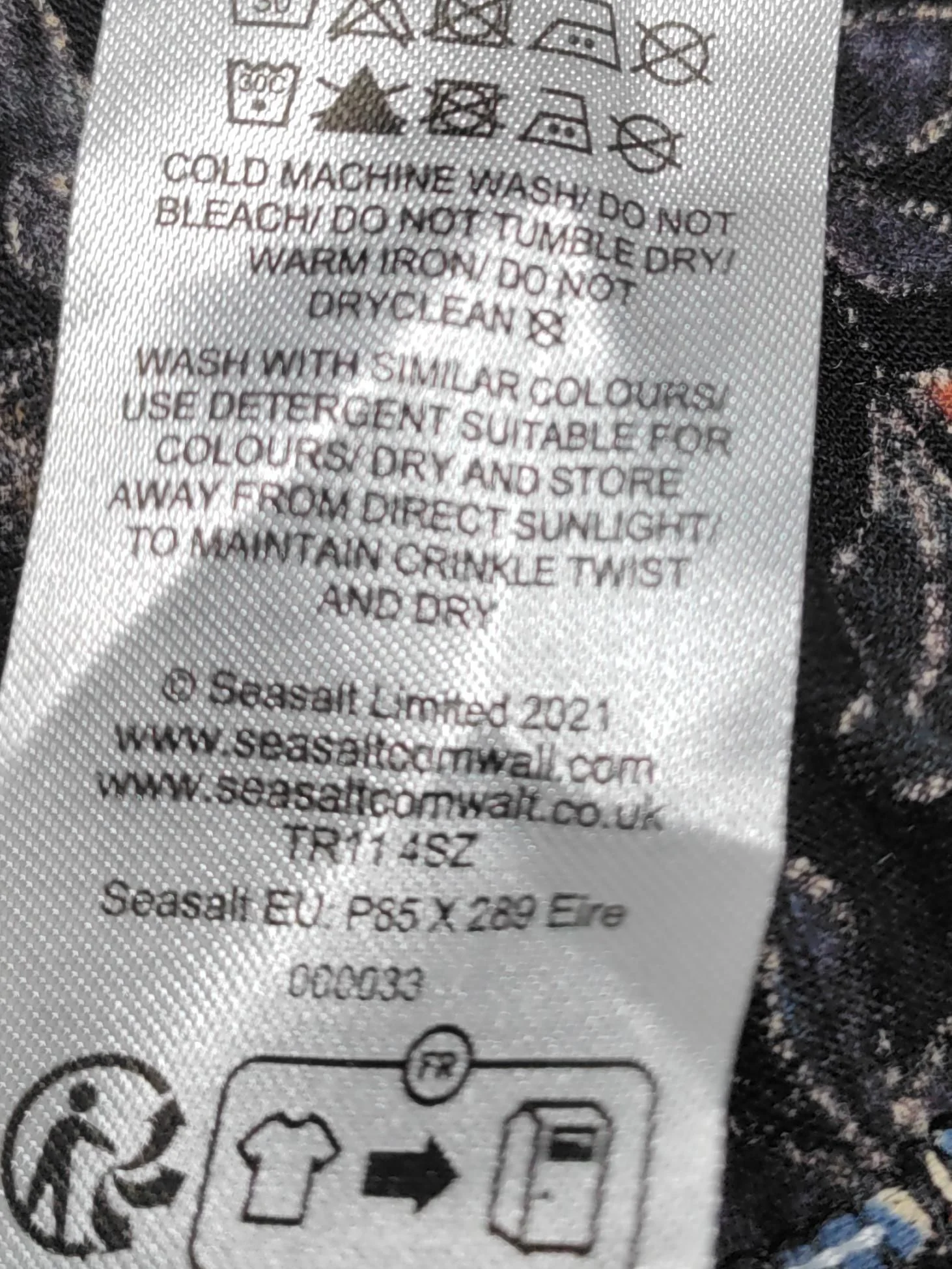 Seasalt Women's Top UK 16 Black Floral 100% Cotton 3/4 Sleeve V-Neck Basic - Image 5