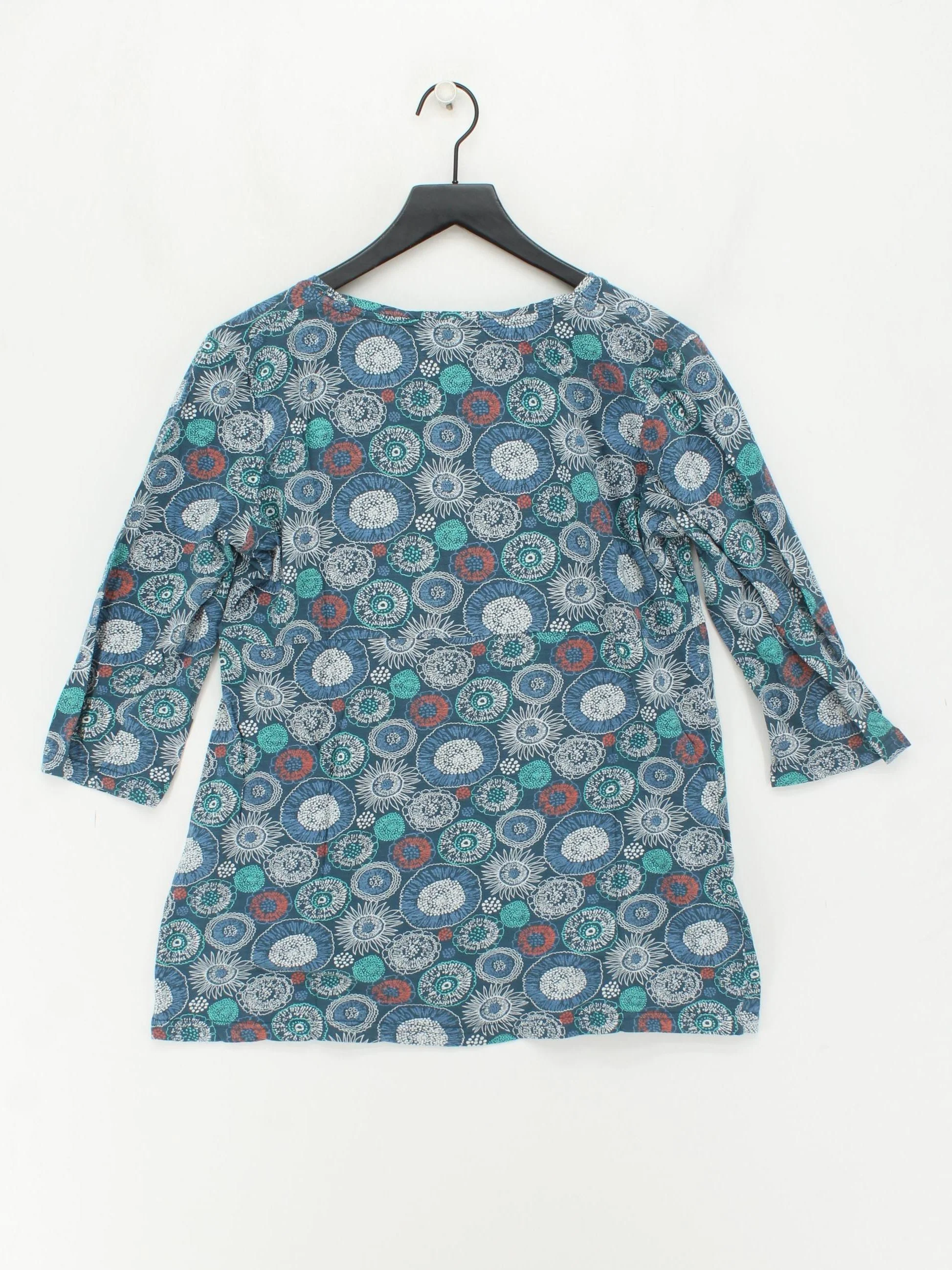 Seasalt Women's Top UK 16 Blue Geometric 100% Cotton 3/4 Sleeve Round Neck Tunic - Image 2
