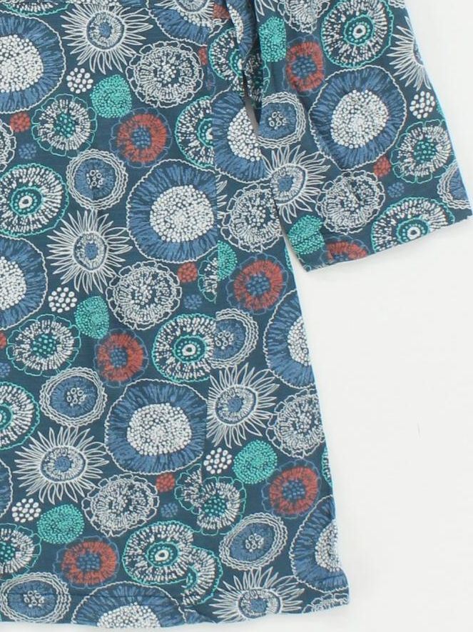 Seasalt Women's Top UK 16 Blue Geometric 100% Cotton 3/4 Sleeve Round Neck Tunic - Image 4