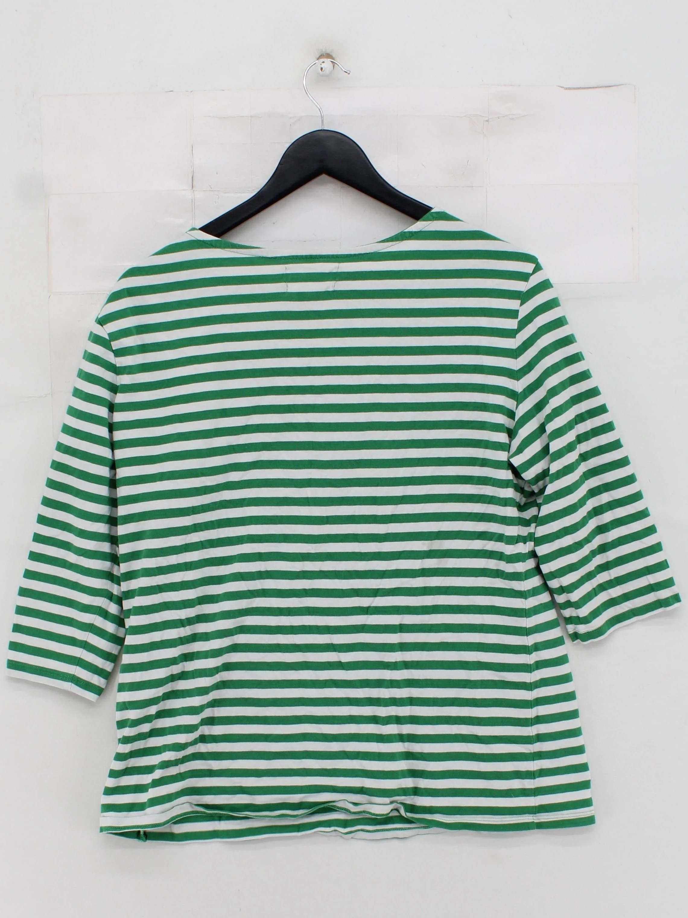 Seasalt Women's Top UK 16 Green Striped 100% Cotton 3/4 Sleeve Round Neck Basic - Image 2
