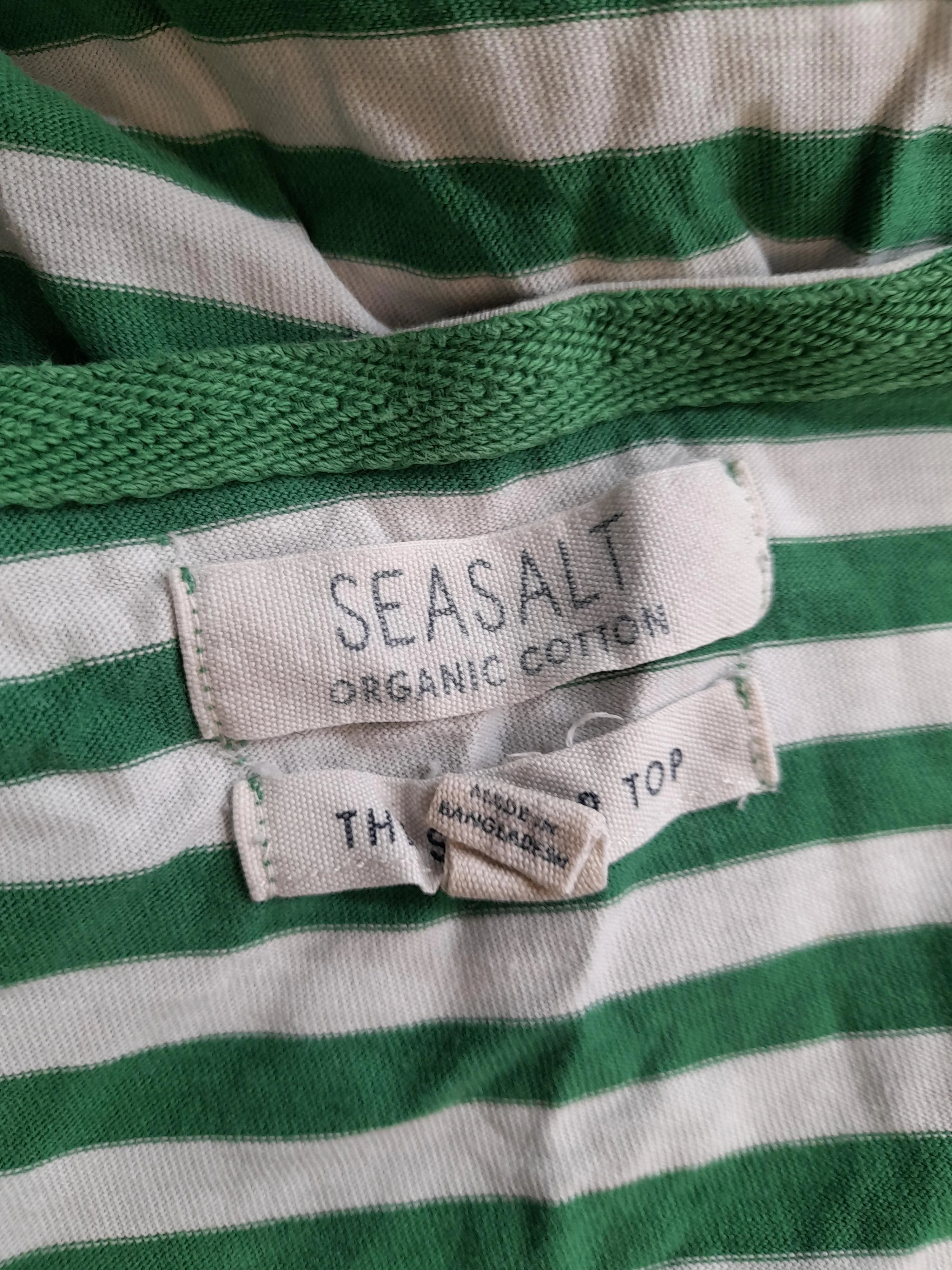 Seasalt Women's Top UK 16 Green Striped 100% Cotton 3/4 Sleeve Round Neck Basic - Image 5