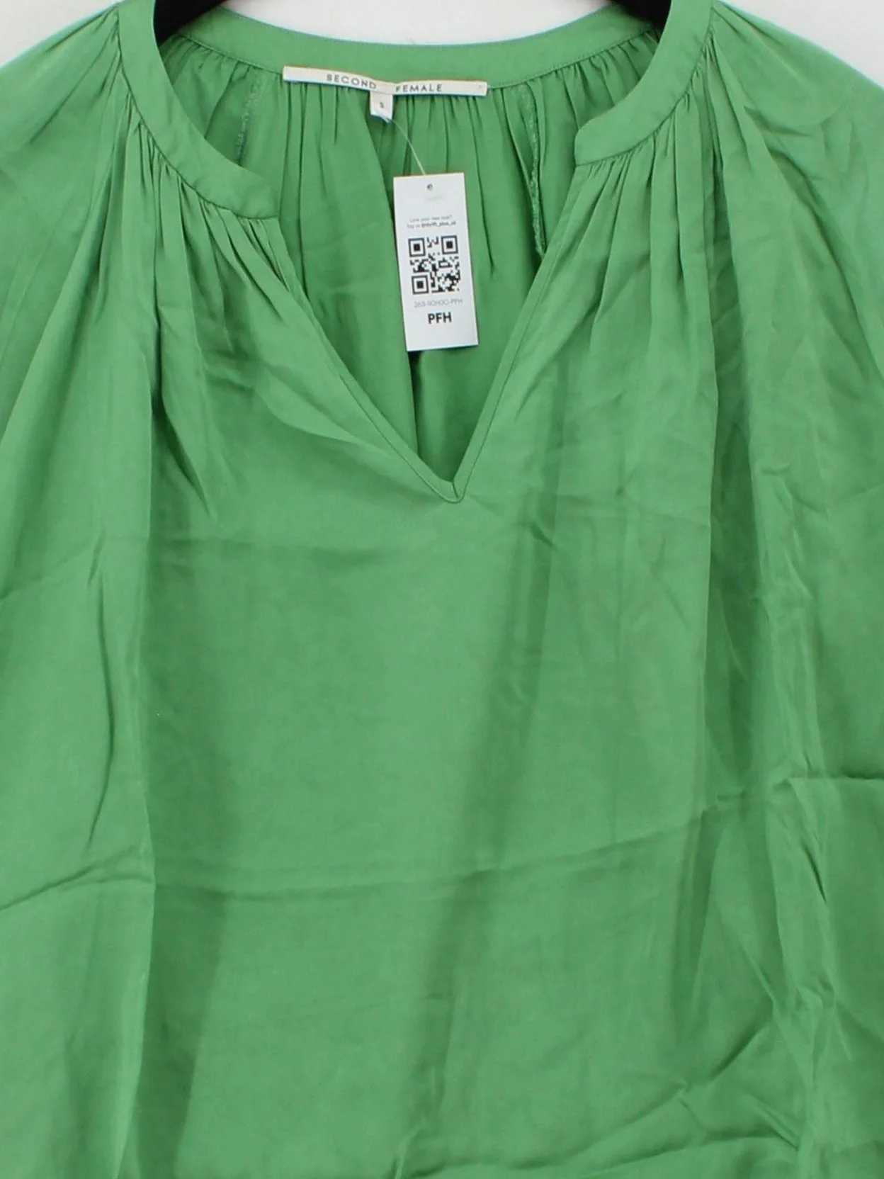 Second Female Women's Blouse S Green 100% Viscose Long Sleeve V-Neck Basic - Image 3
