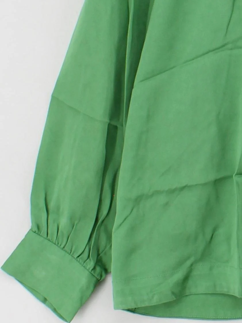 Second Female Women's Blouse S Green 100% Viscose Long Sleeve V-Neck Basic - Image 4