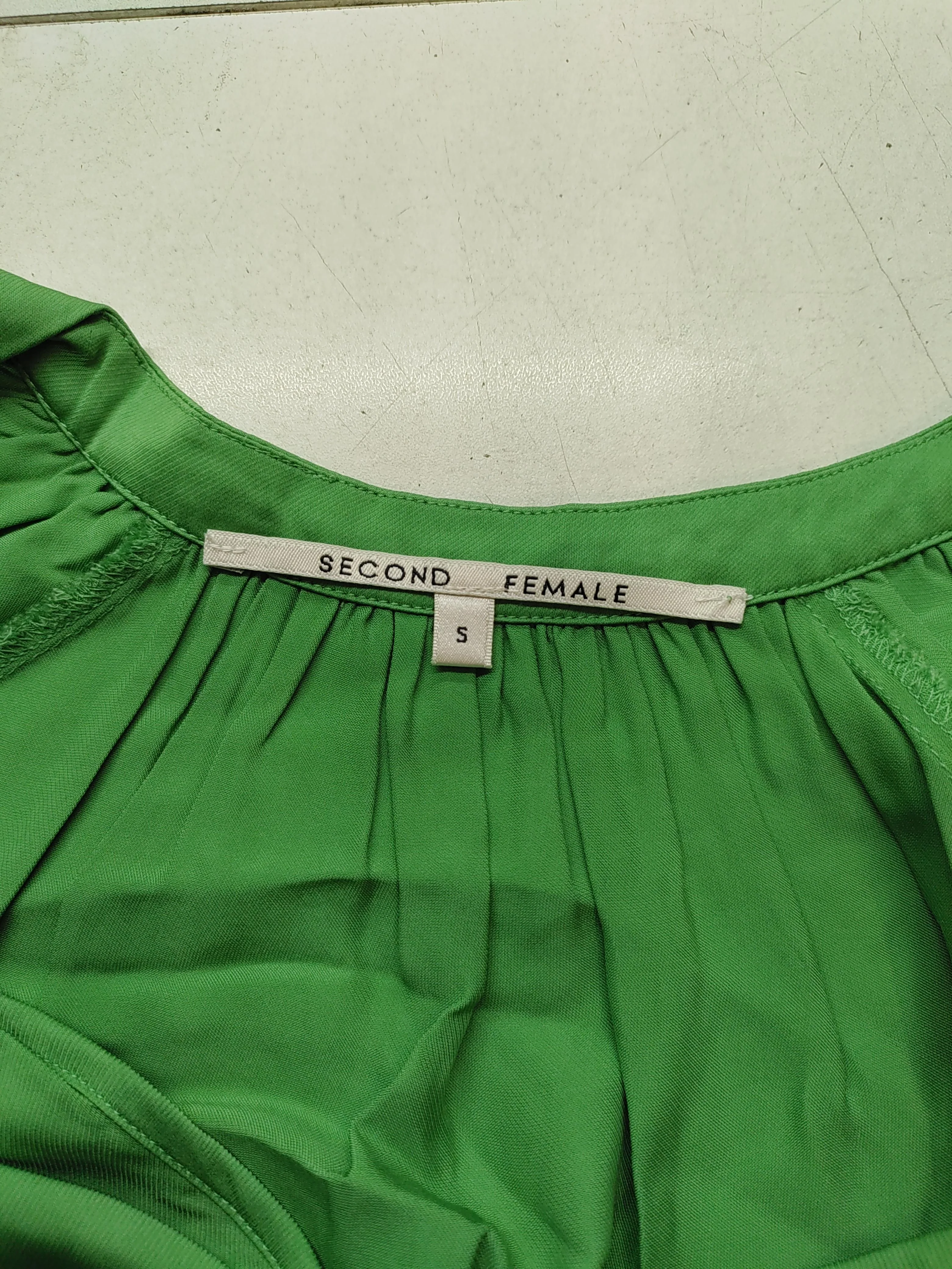 Second Female Women's Blouse S Green 100% Viscose Long Sleeve V-Neck Basic - Image 5