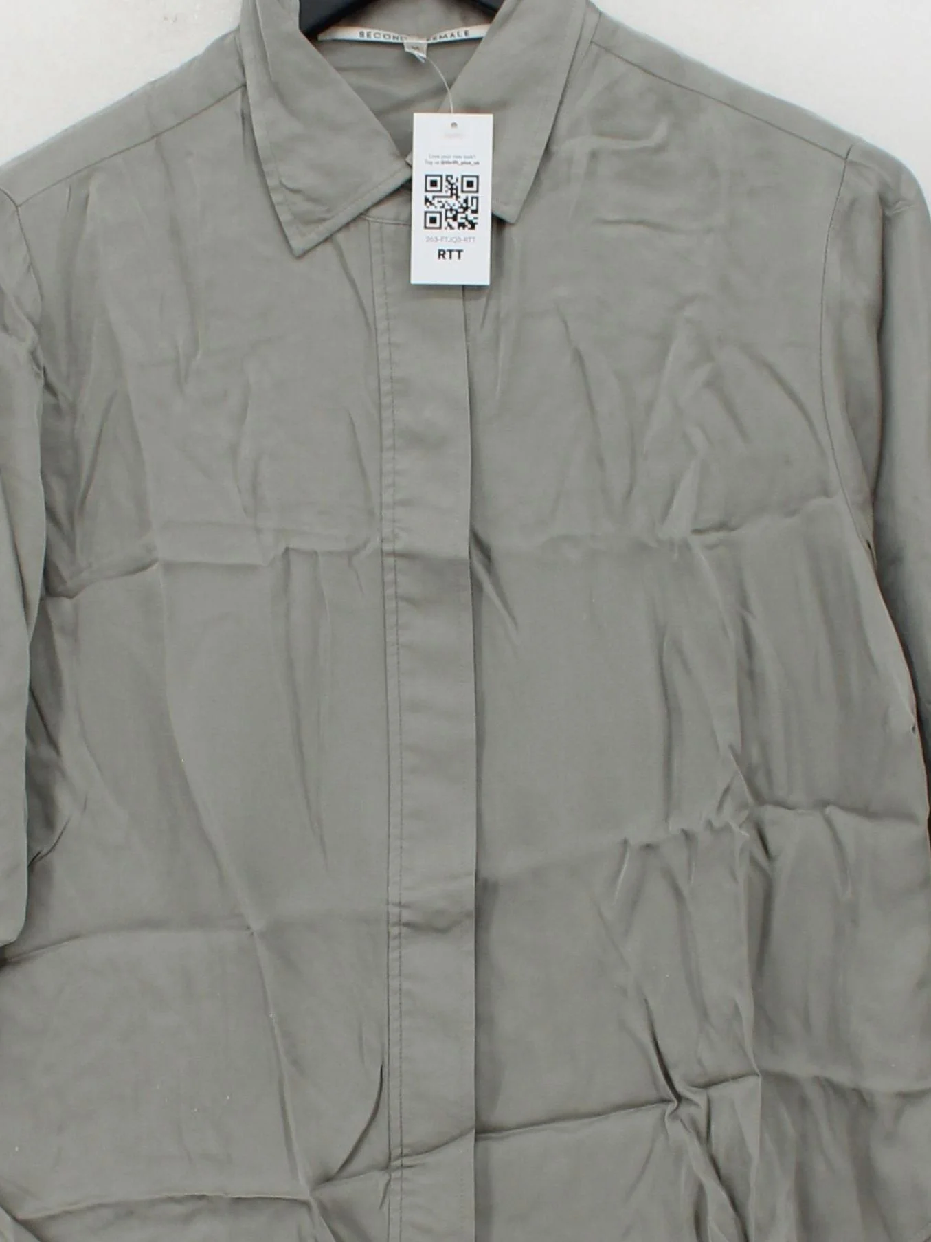 Second Female Women's Shirt M Grey 100% Viscose Long Sleeve Collared Basic - Image 3