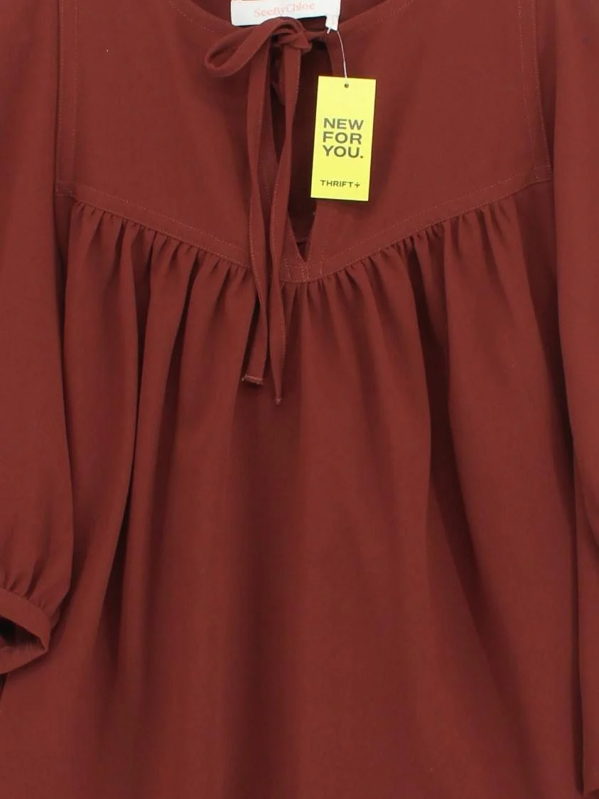 See By Chloé Women's Blouse UK 10 Red 100% Polyester 3/4 Sleeve V-Neck Basic - Image 3