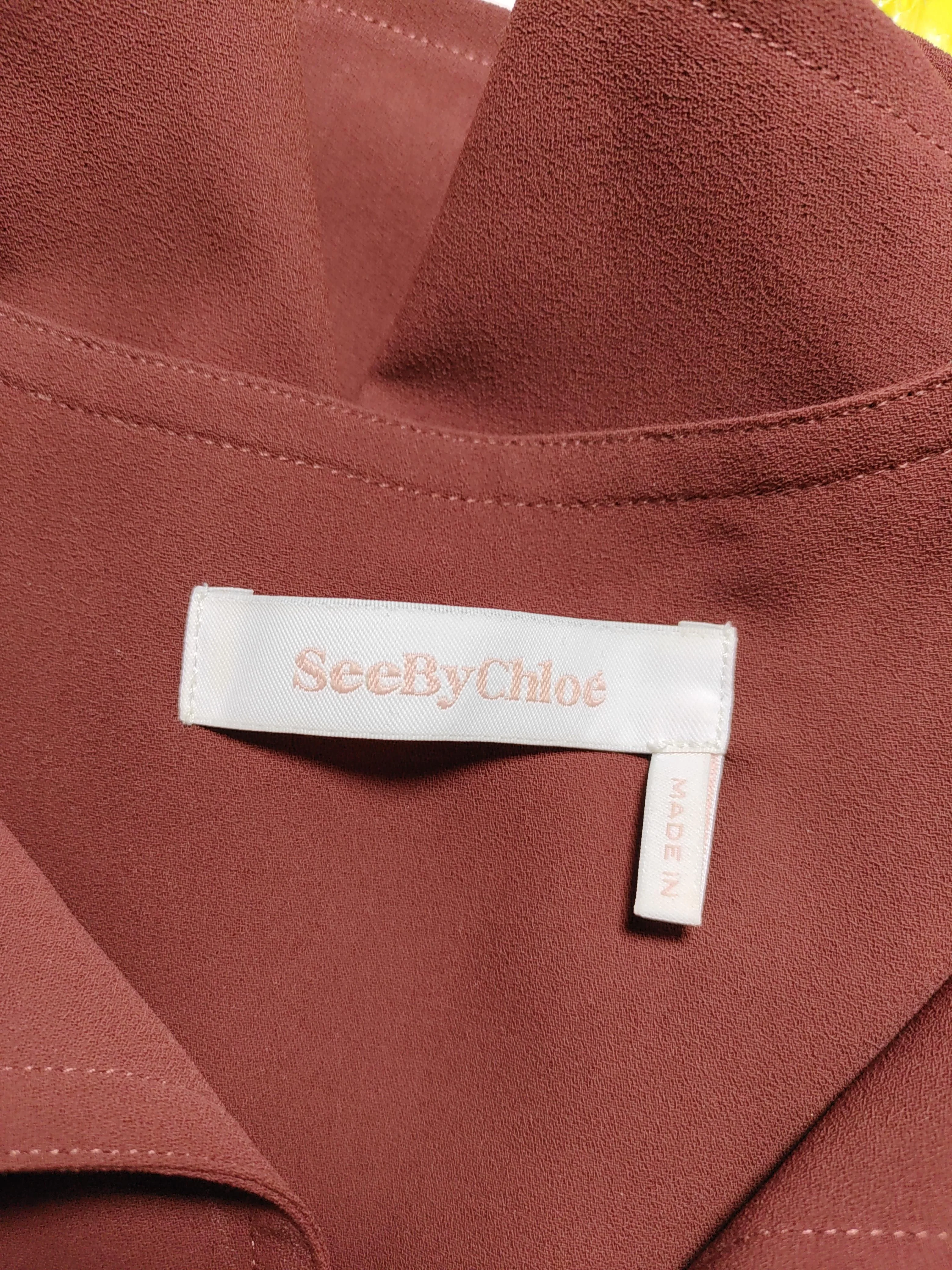 See By Chloé Women's Blouse UK 10 Red 100% Polyester 3/4 Sleeve V-Neck Basic - Image 5