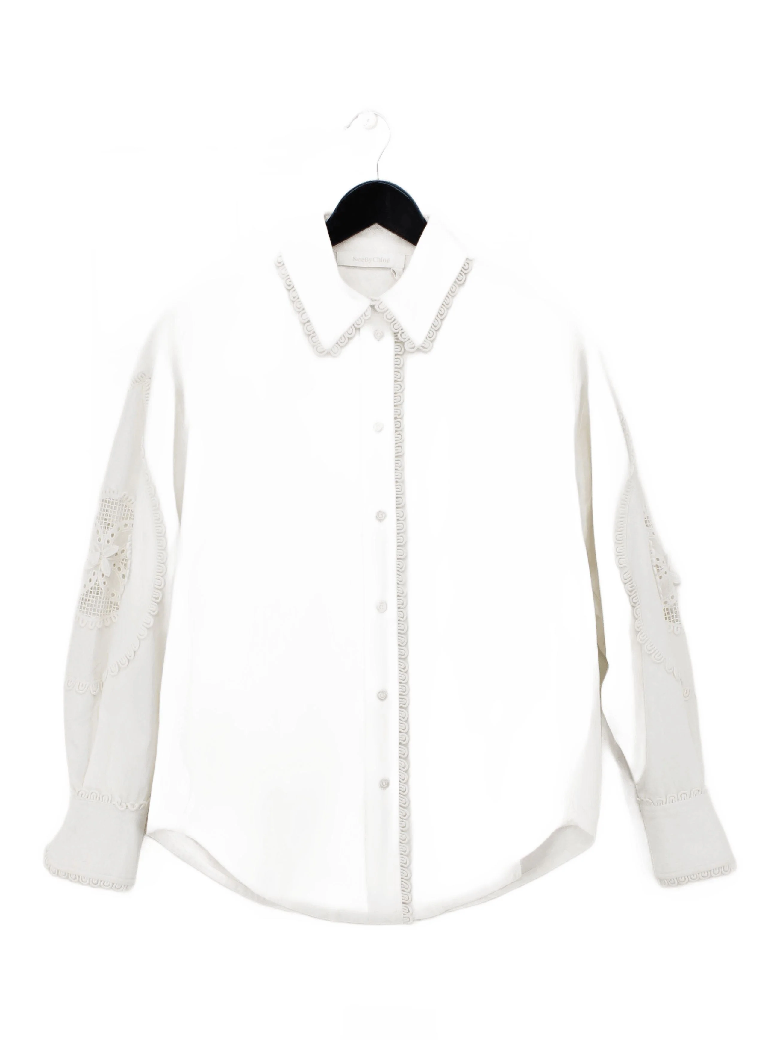 See By Chloé Women's Shirt L White 100% Cotton Long Sleeve Collared Basic