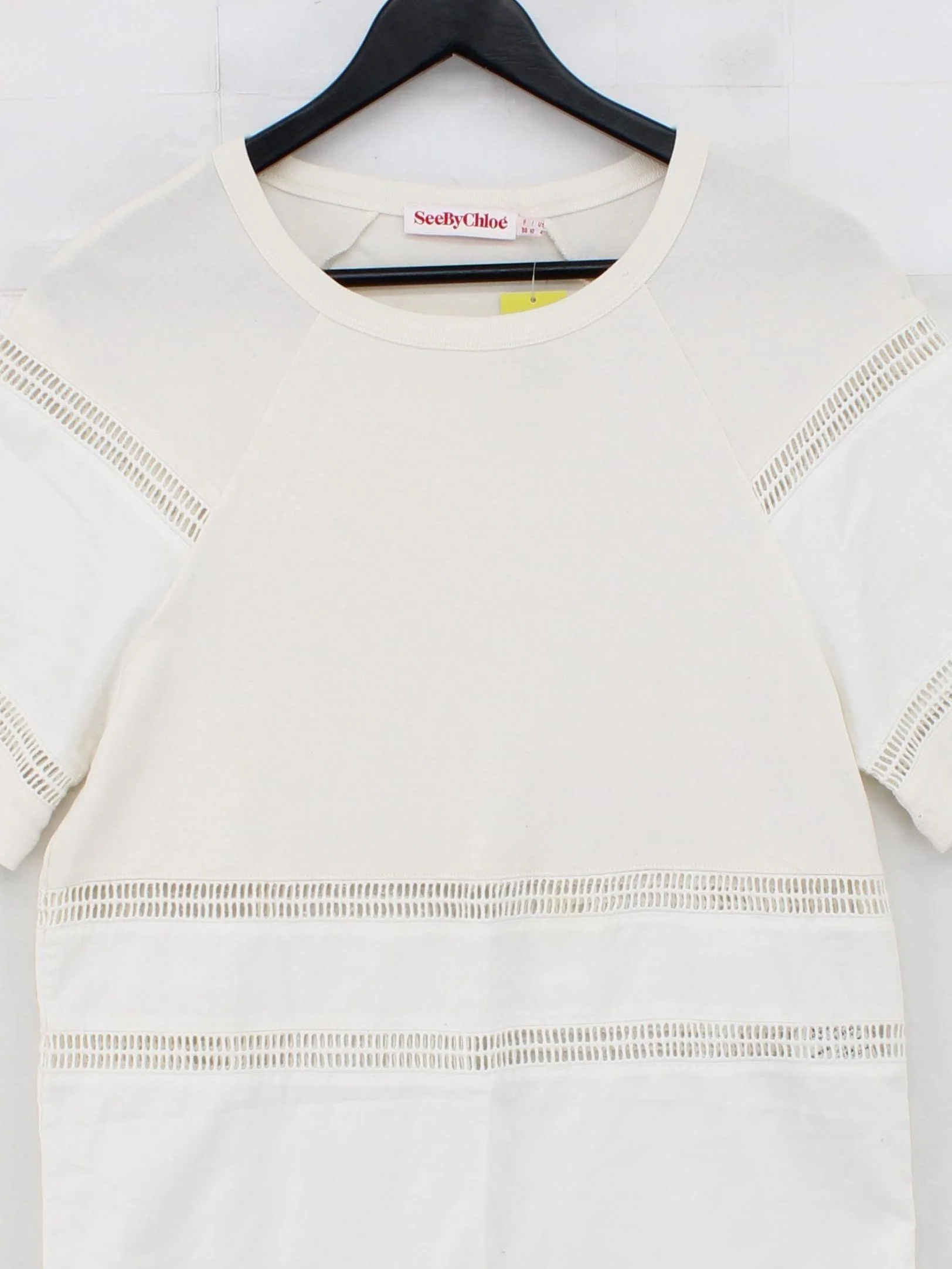 See By Chloé Women's Top UK 8 White 100% Cotton Short Sleeve Round Neck Basic - Image 3