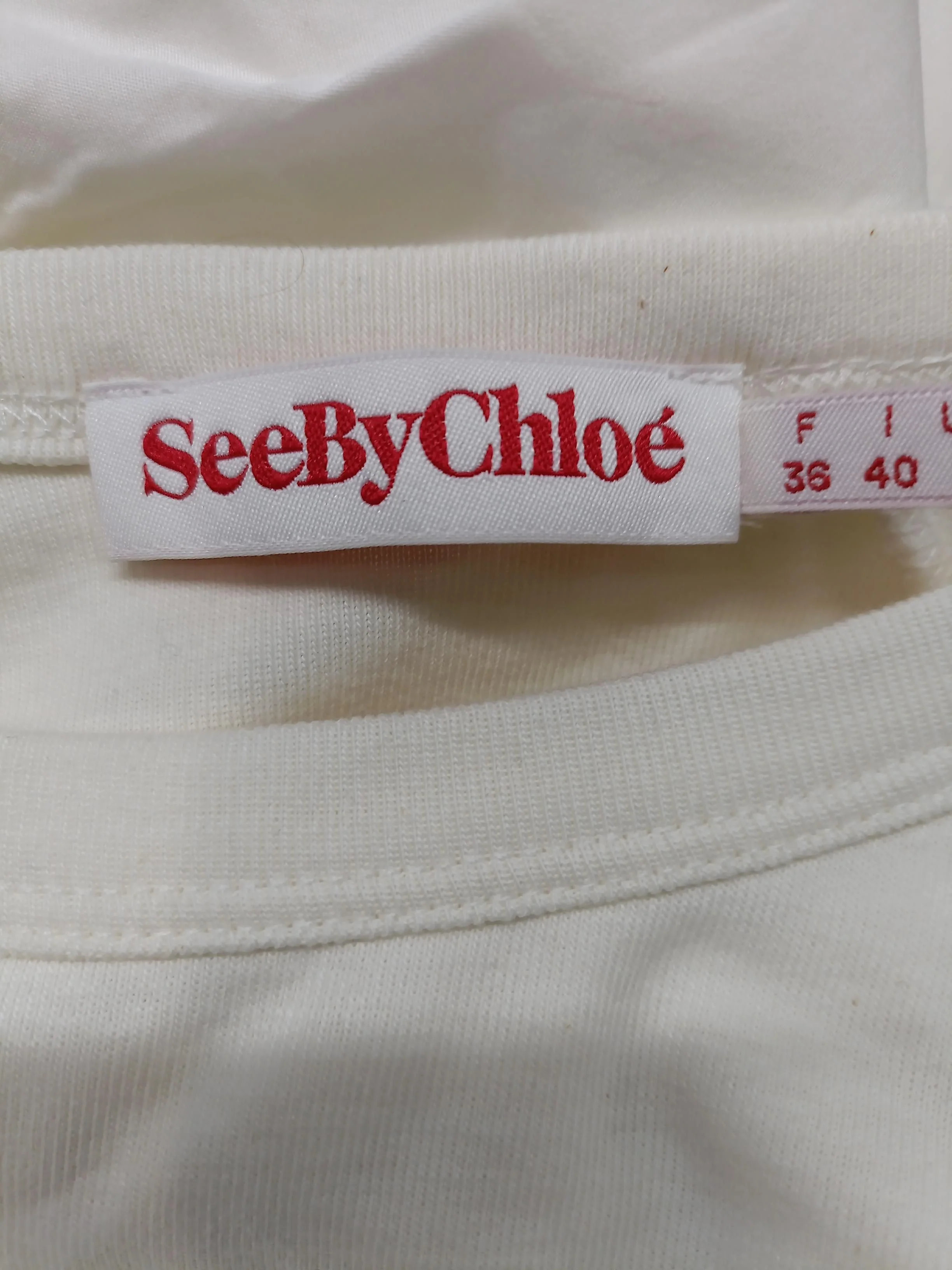 See By Chloé Women's Top UK 8 White 100% Cotton Short Sleeve Round Neck Basic - Image 7