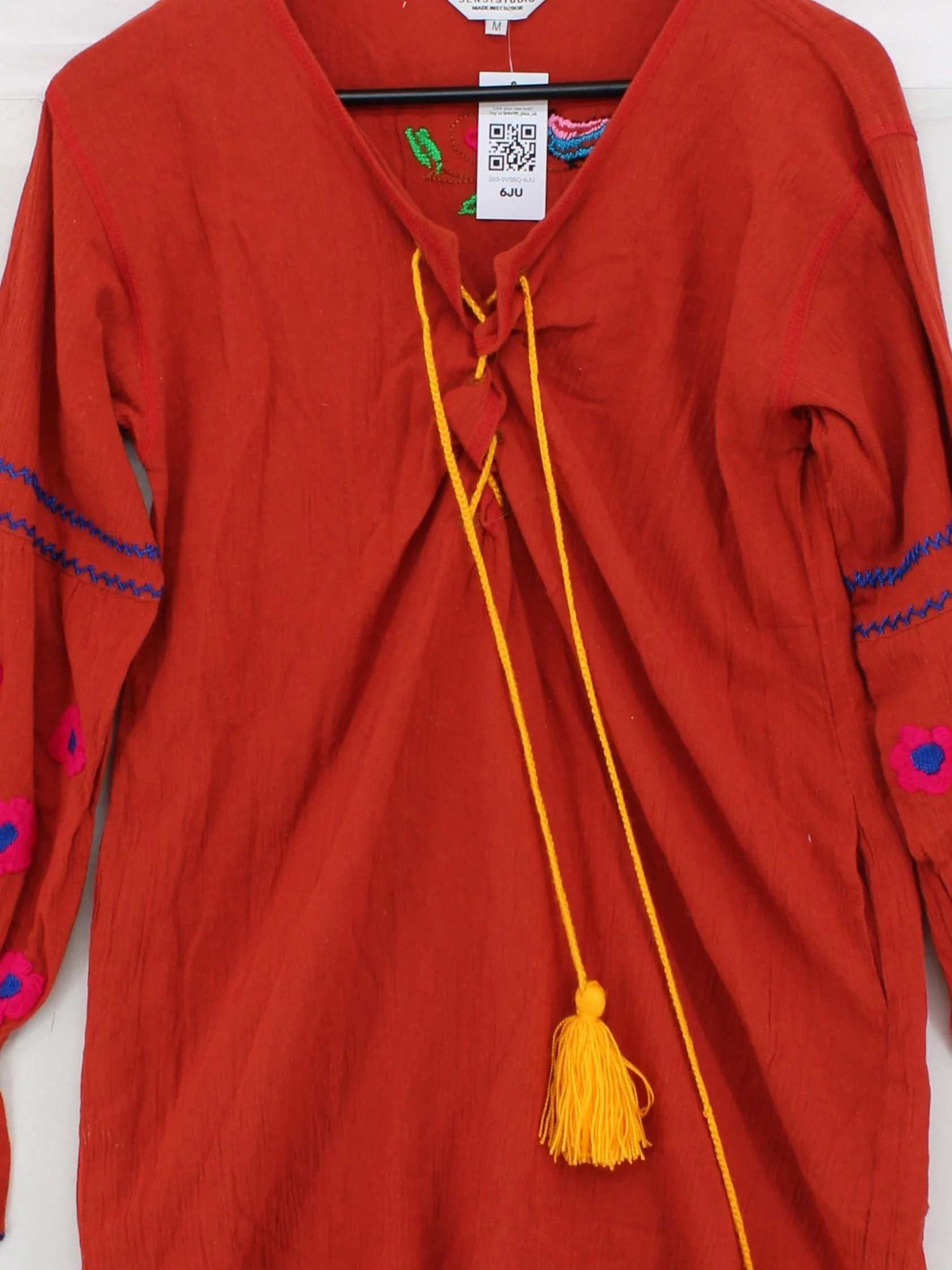 Sensi Studio Women's Top M Red 100% Other Long Sleeve V-Neck Tunic - Image 3