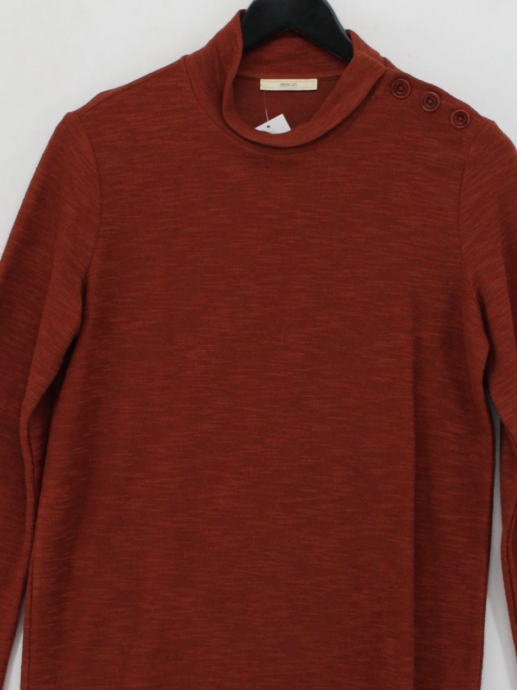 Sessun Women's Top S Red Cotton with Polyester Long Sleeve High Neck Tunic - Image 3