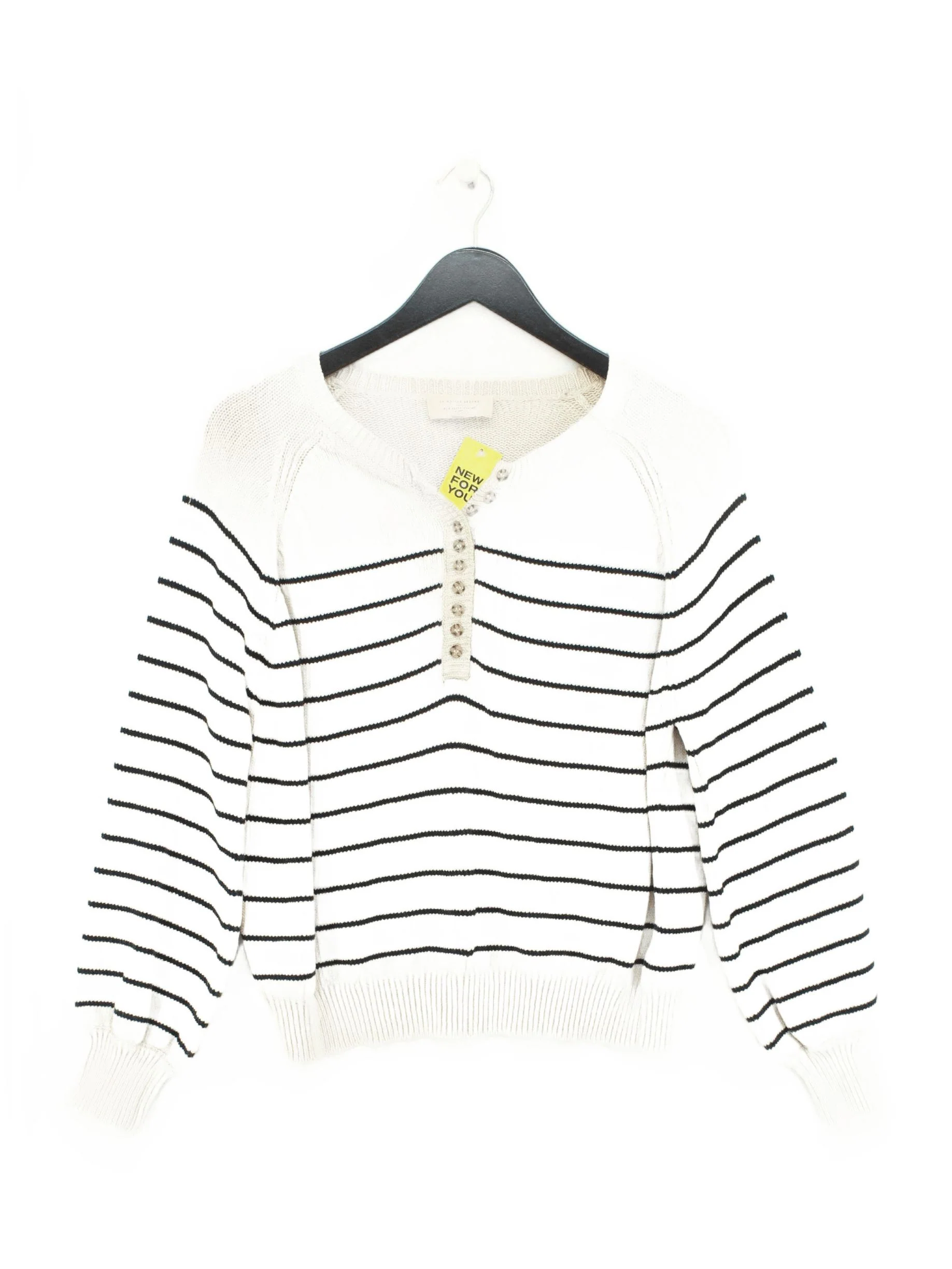 Sezane Men's Jumper S Cream Striped Cotton with Polyester Round Neck Pullover