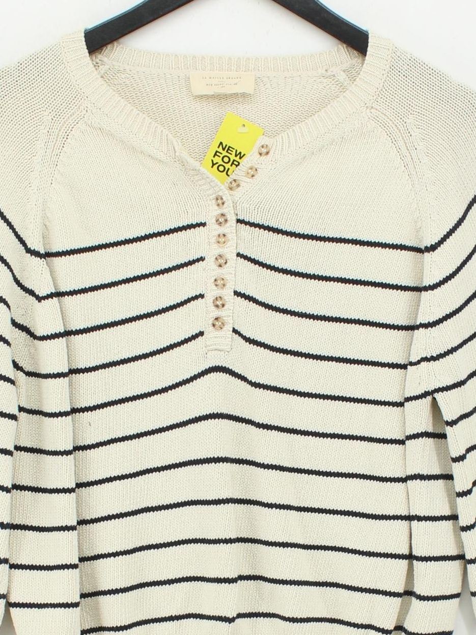 Sezane Men's Jumper S Cream Striped Cotton with Polyester Round Neck Pullover - Image 3