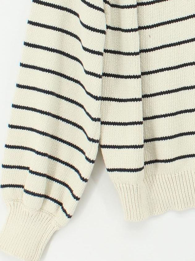 Sezane Men's Jumper S Cream Striped Cotton with Polyester Round Neck Pullover - Image 4
