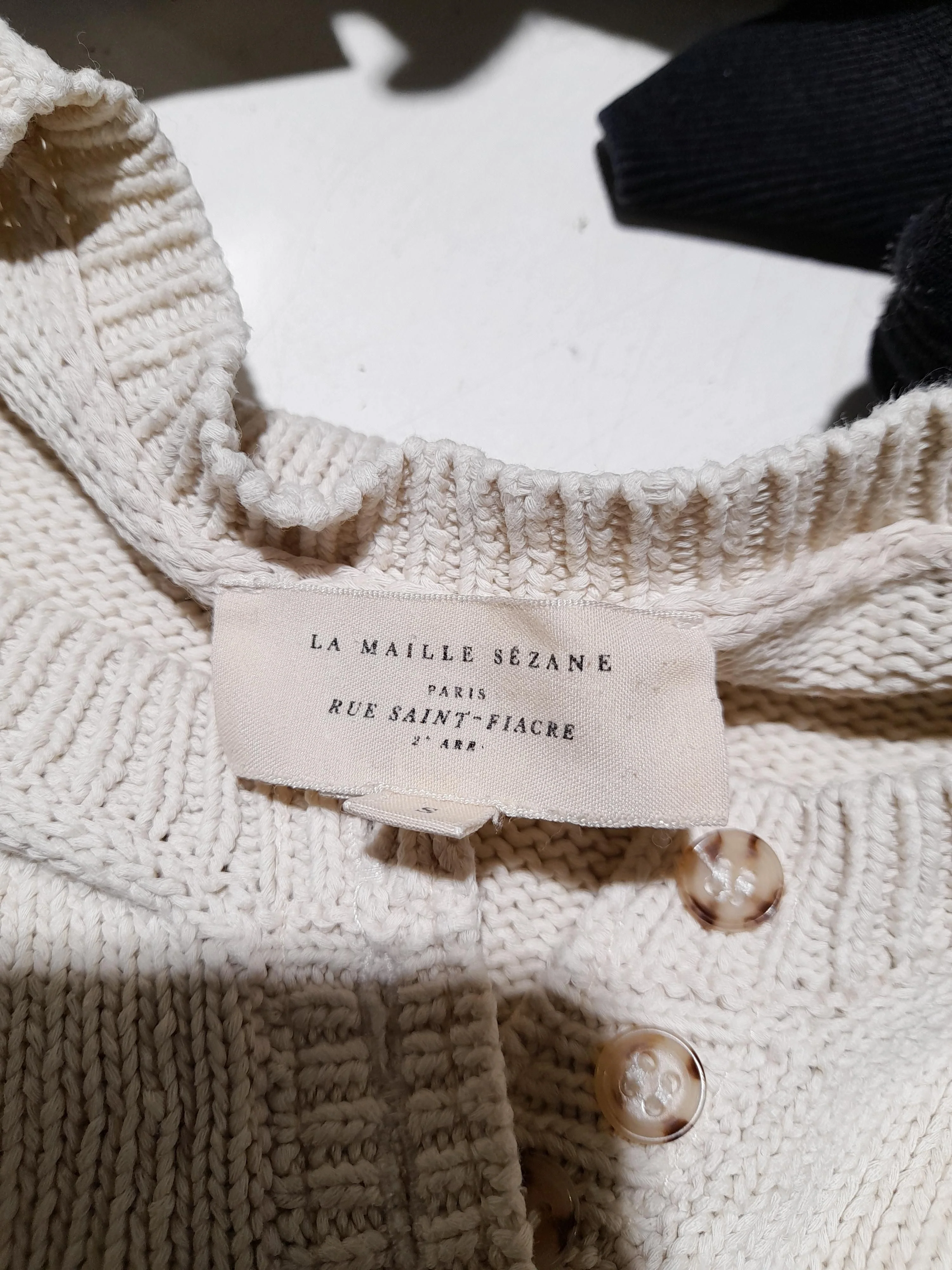 Sezane Men's Jumper S Cream Striped Cotton with Polyester Round Neck Pullover - Image 5