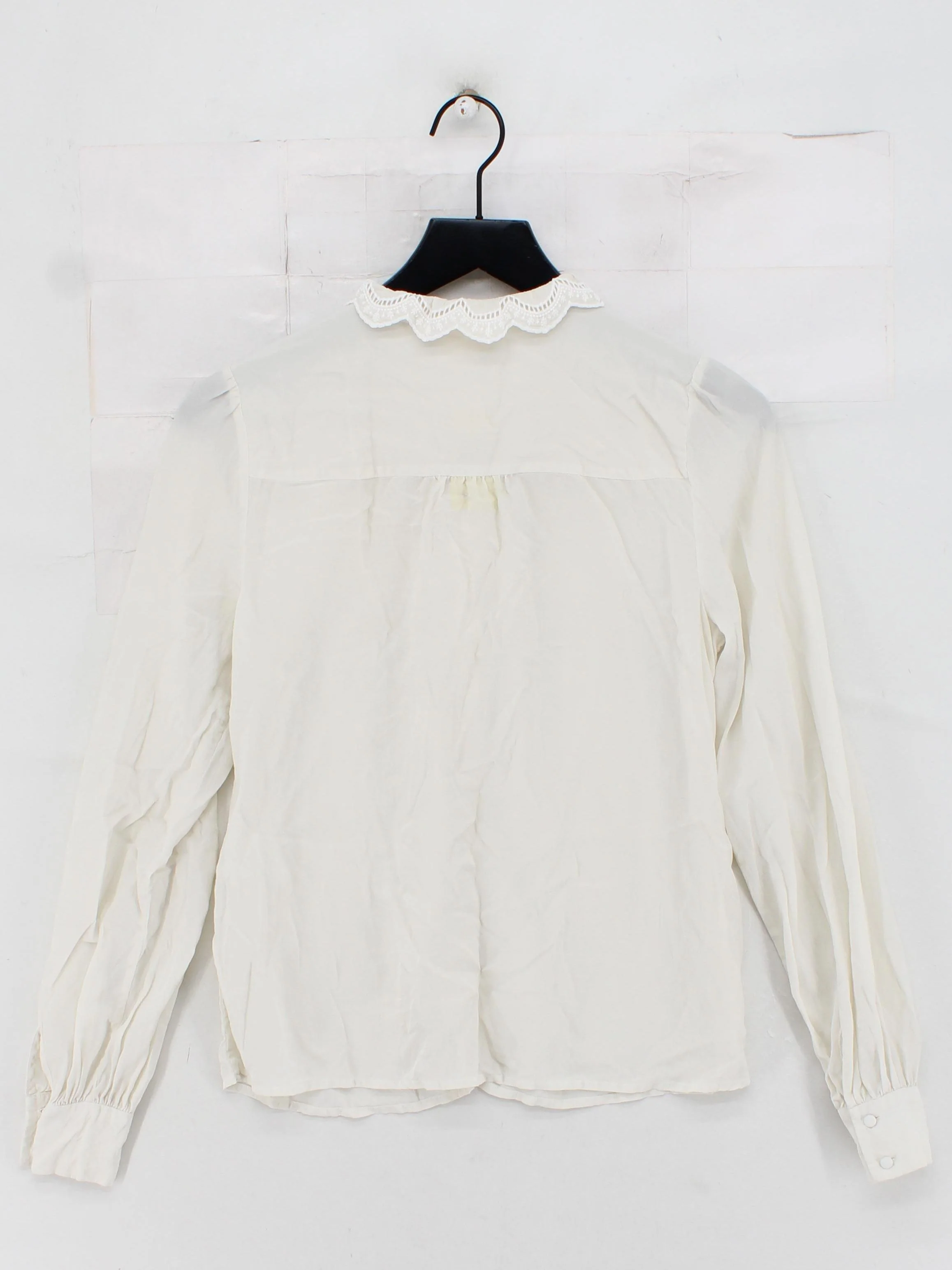 Sezane Women's Blouse UK 8 White Silk with Polyester Long Sleeve Collared Basic - Image 2