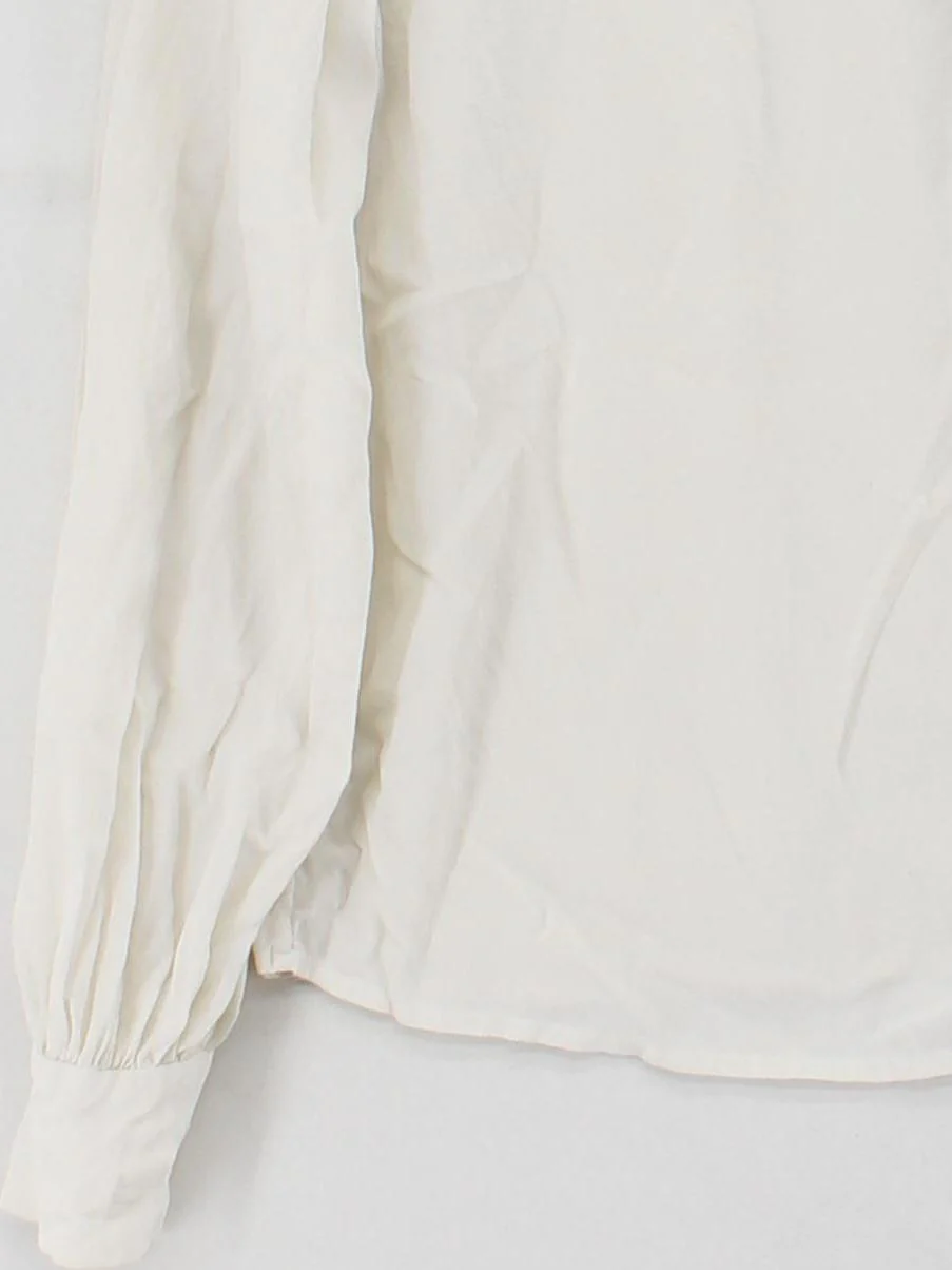Sezane Women's Blouse UK 8 White Silk with Polyester Long Sleeve Collared Basic - Image 4