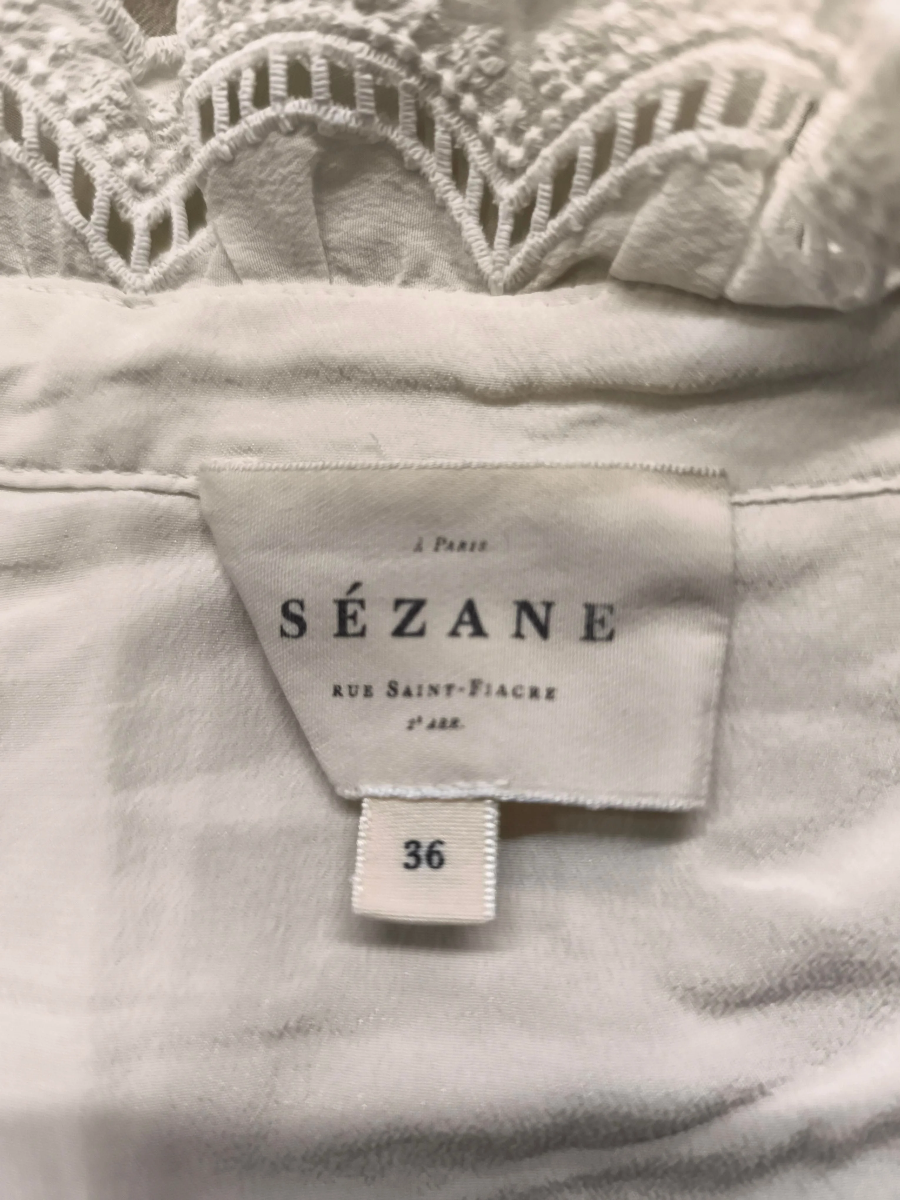 Sezane Women's Blouse UK 8 White Silk with Polyester Long Sleeve Collared Basic - Image 5