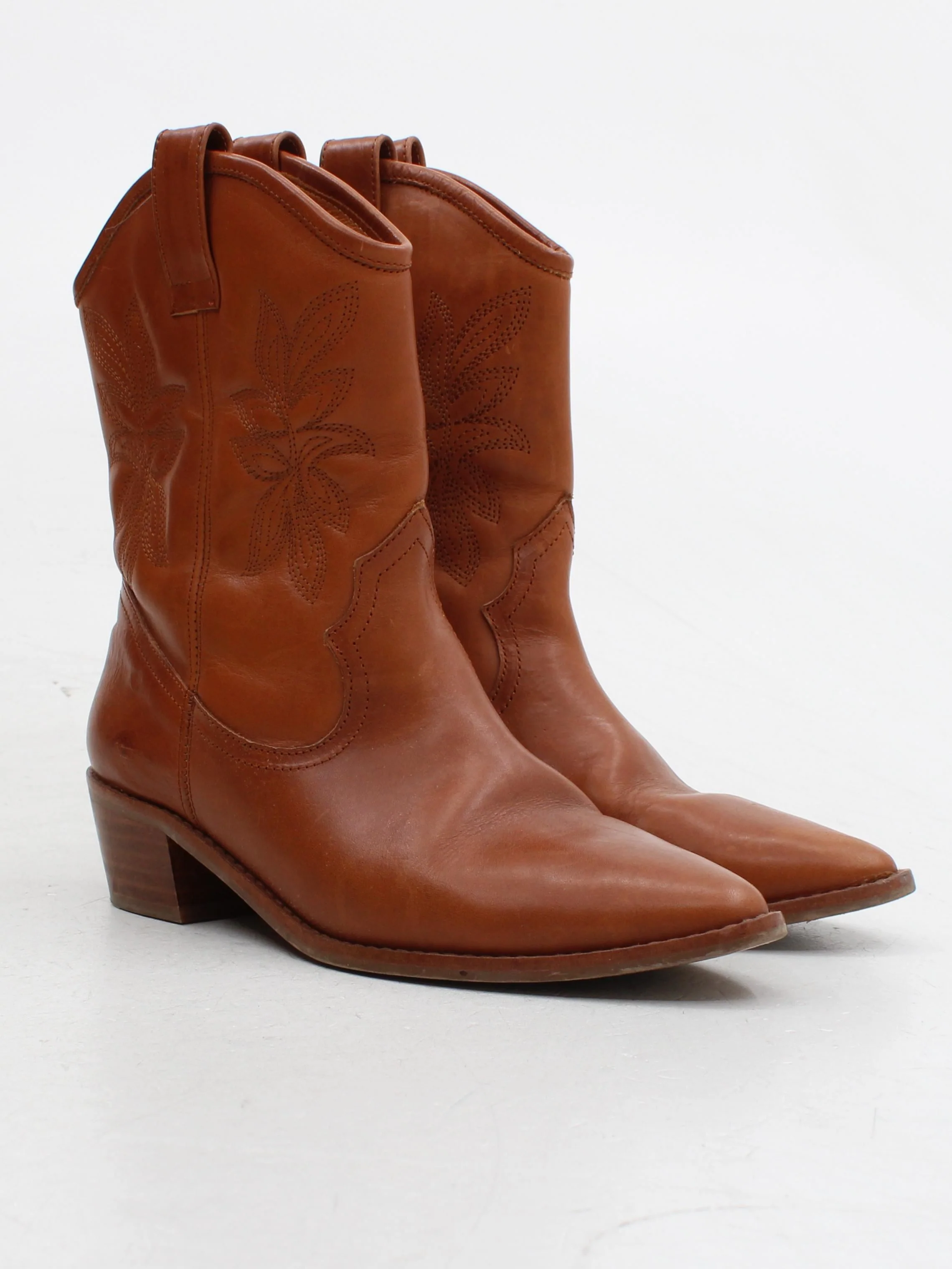 Sezane Women's Boots UK 6 Tan 100% Leather Cowboy - Image 4