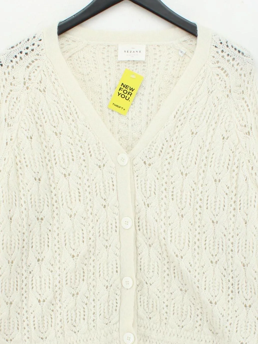 Sezane Women's Cardigan S Cream Polyamide with Mohair, Wool V-Neck Cardigan - Image 3