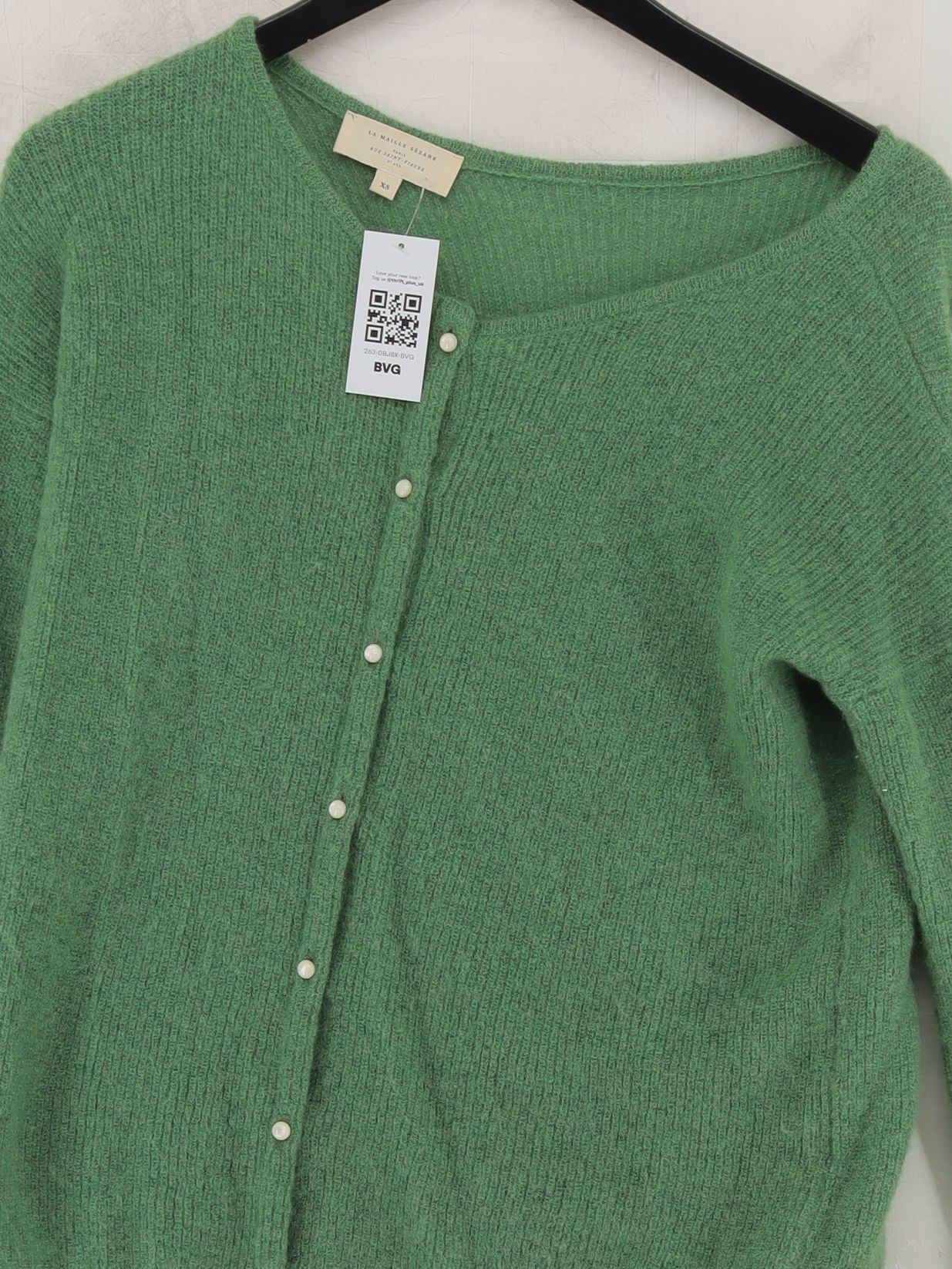 Sezane Women's Cardigan XS Green Mohair with Wool, Polyamide Round Neck Cardigan - Image 3