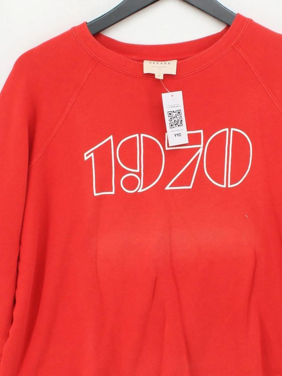 Sezane Women's Hoodie M Red Graphic 100% Cotton Pullover - Image 3