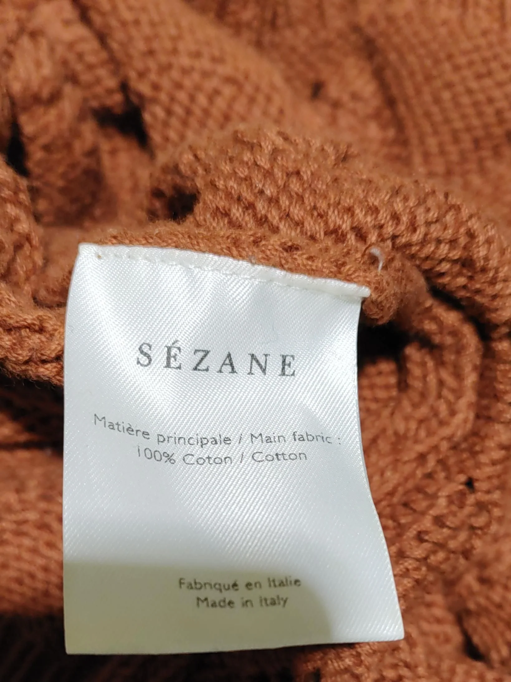 Sezane Women's Jumper M Brown 100% Cotton V-Neck Pullover - Image 6