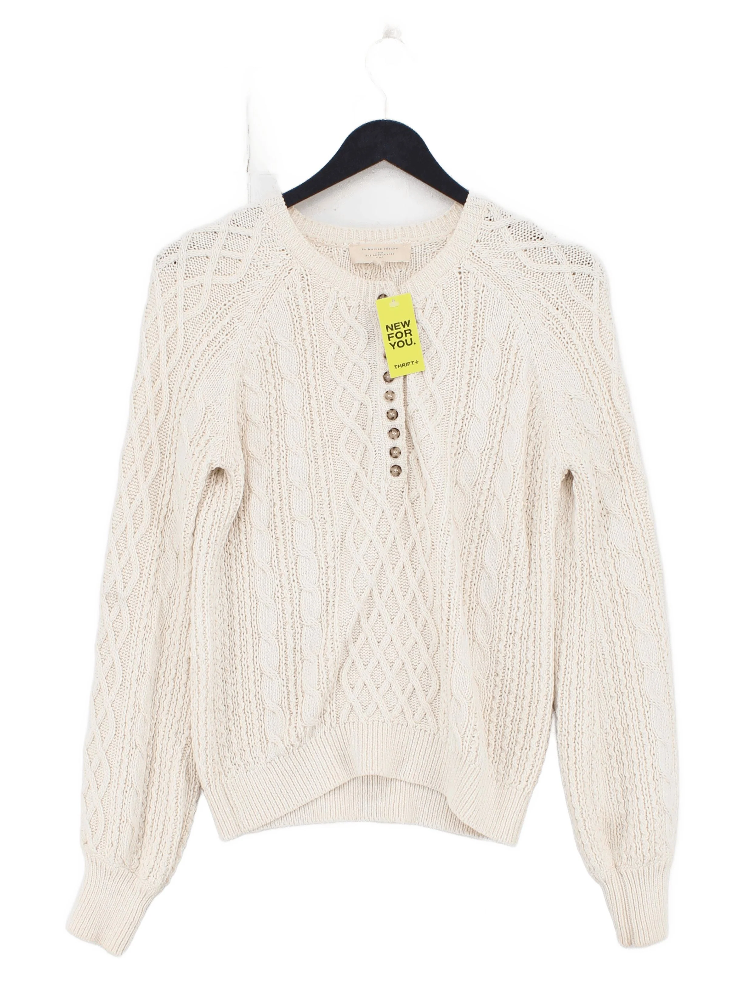 Sezane Women's Jumper XS Cream 100% Cotton Crew Neck Pullover