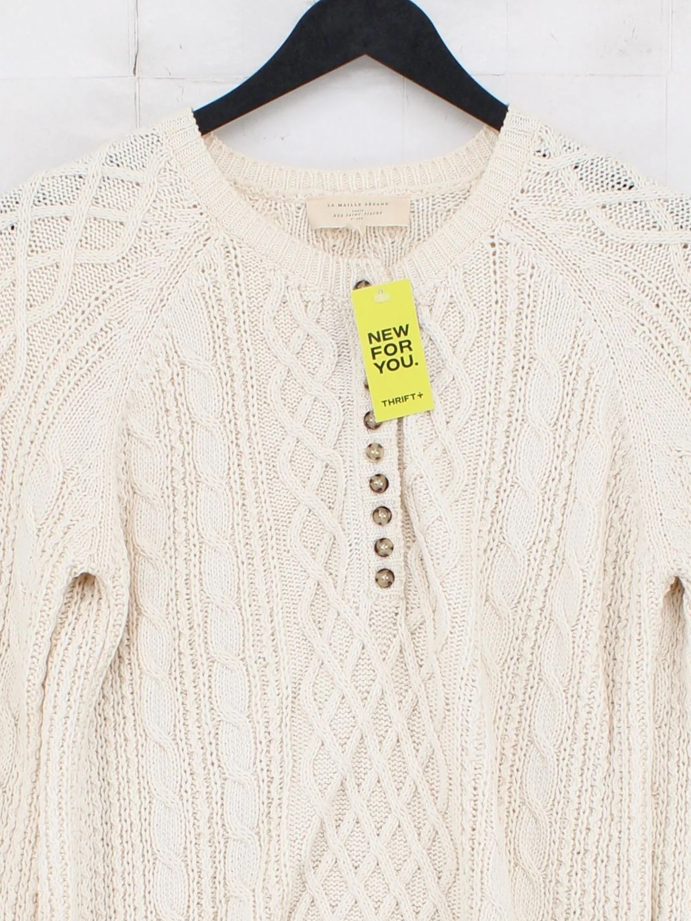 Sezane Women's Jumper XS Cream 100% Cotton Crew Neck Pullover - Image 3