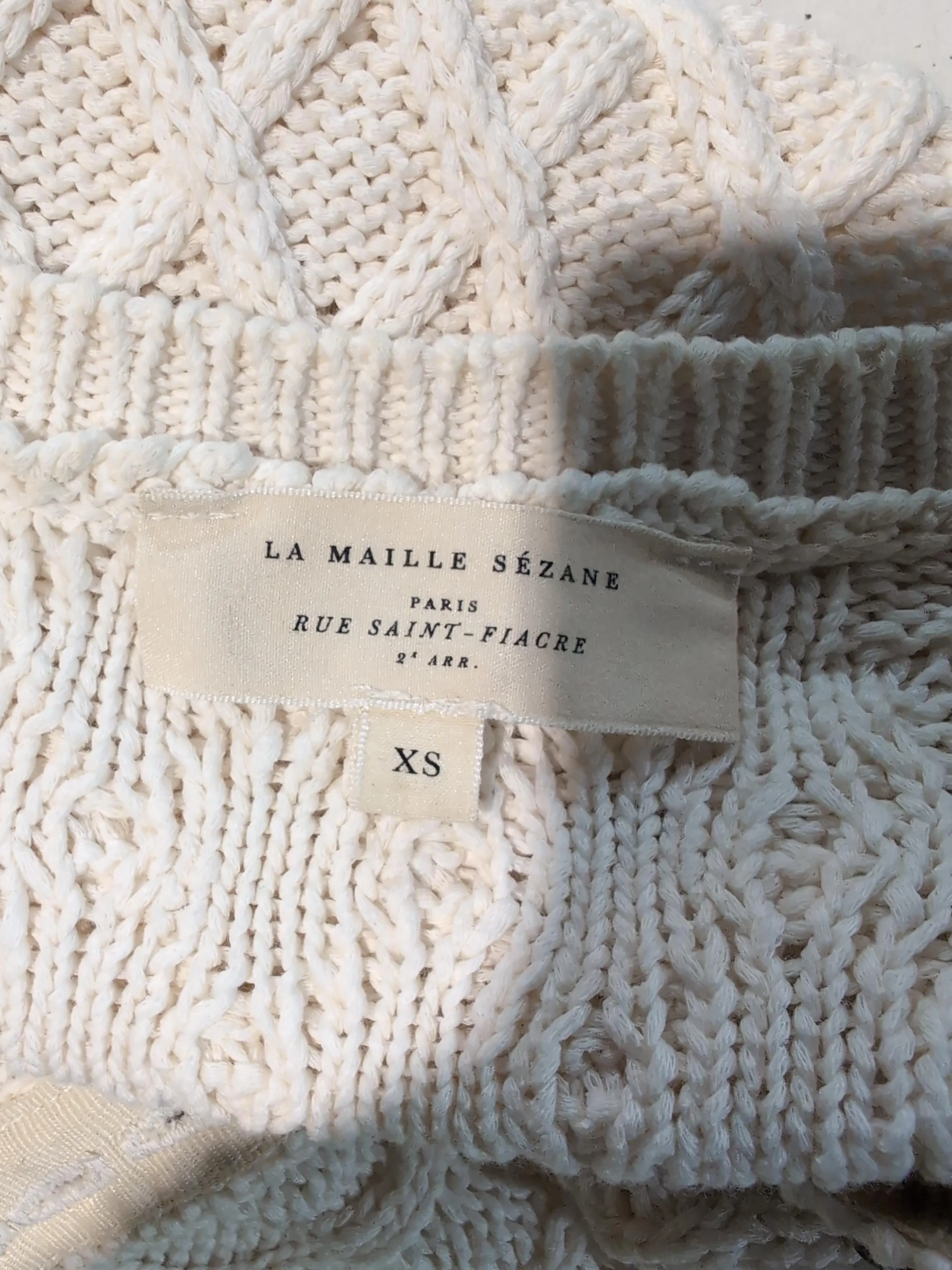Sezane Women's Jumper XS Cream 100% Cotton Crew Neck Pullover - Image 6