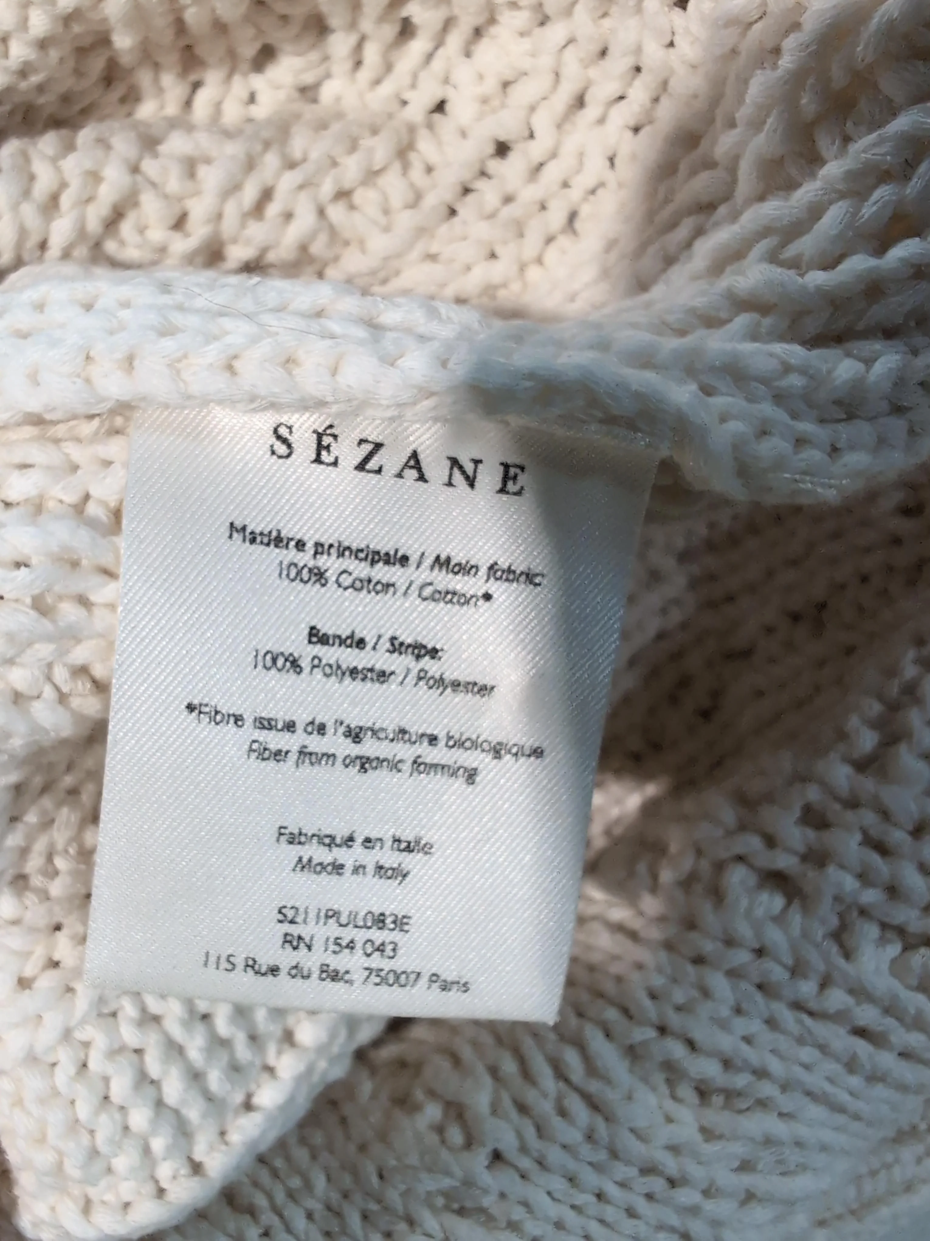 Sezane Women's Jumper XS Cream 100% Cotton Crew Neck Pullover - Image 7