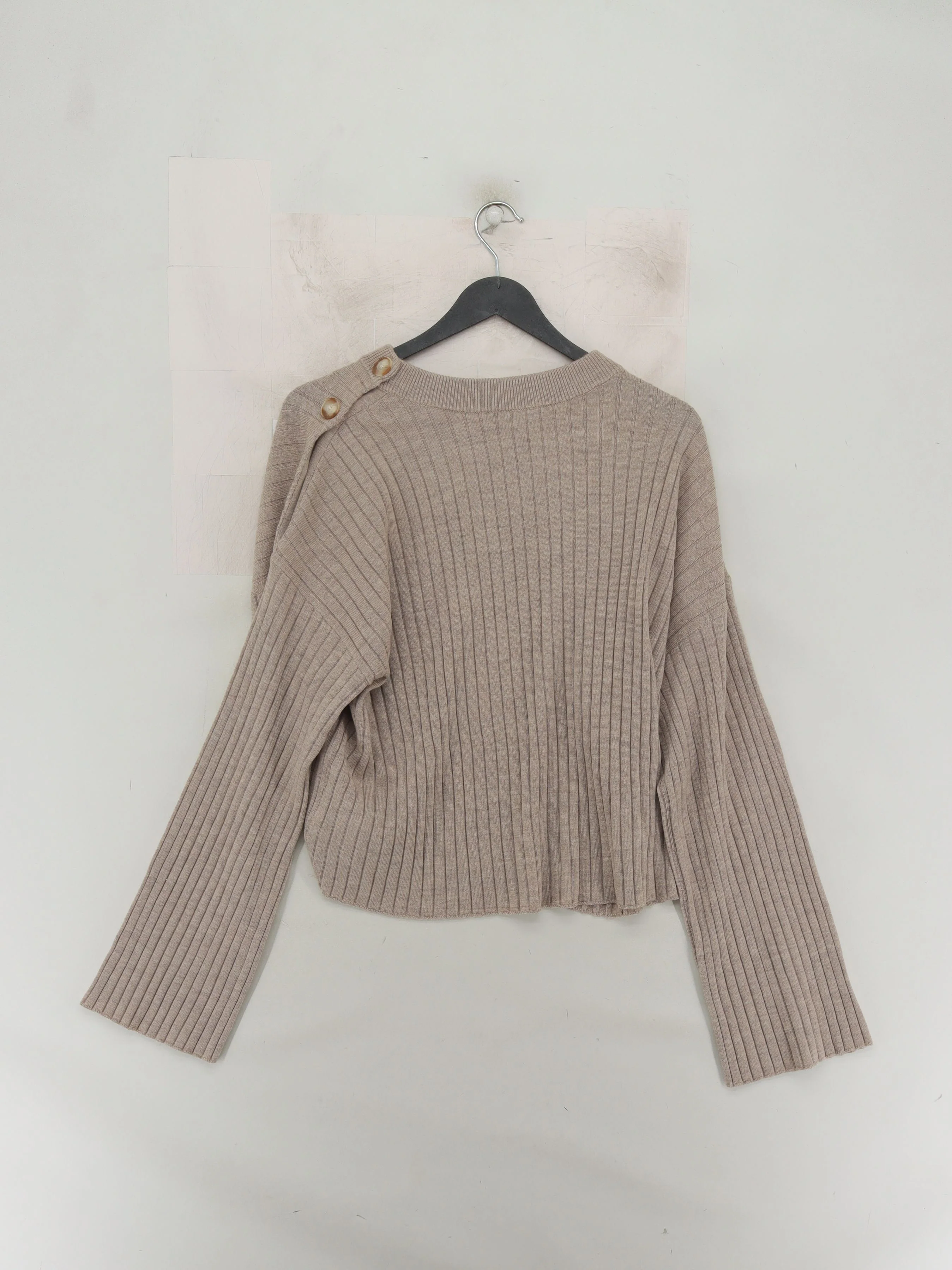 Sezane Women's Jumper XXL Tan 100% Wool Crew Neck Pullover - Image 2
